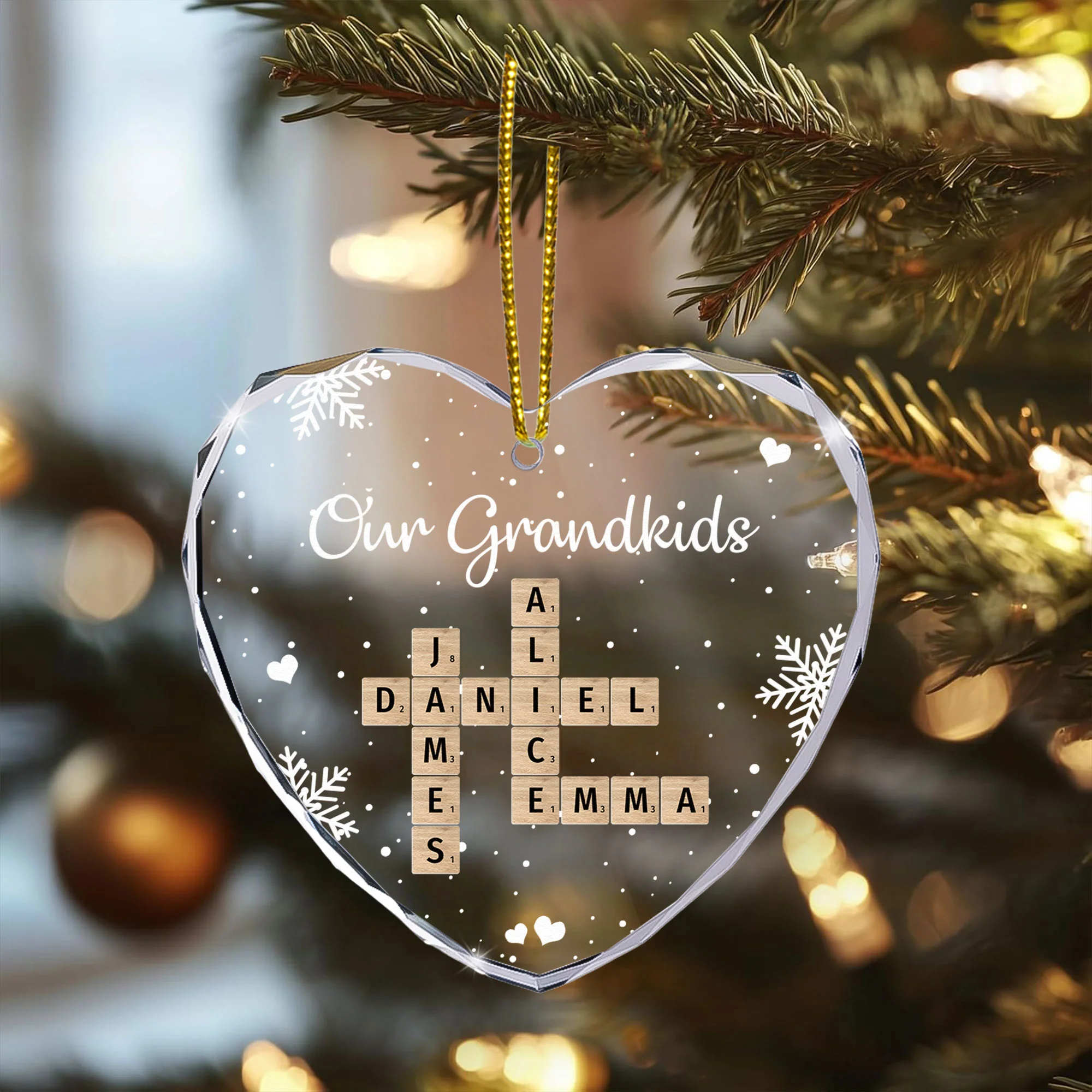 Our Grandkids Scrabble - Personalized Heart Glass Ornament - Image 2