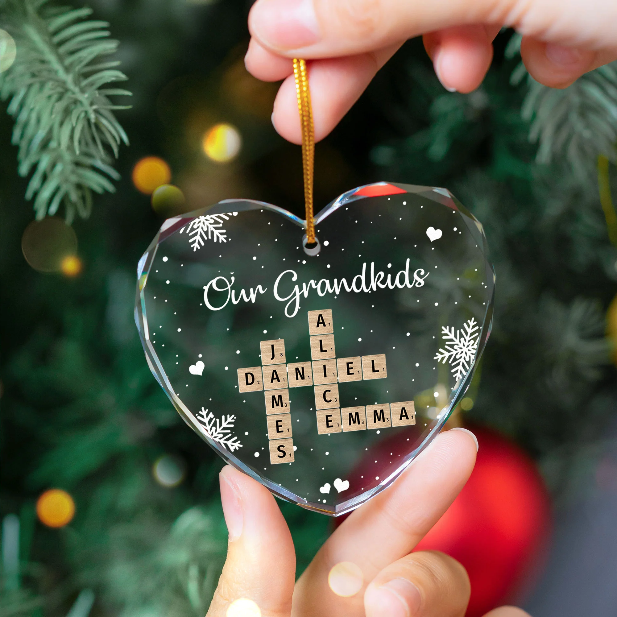 Our Grandkids Scrabble - Personalized Heart Glass Ornament - Image 4