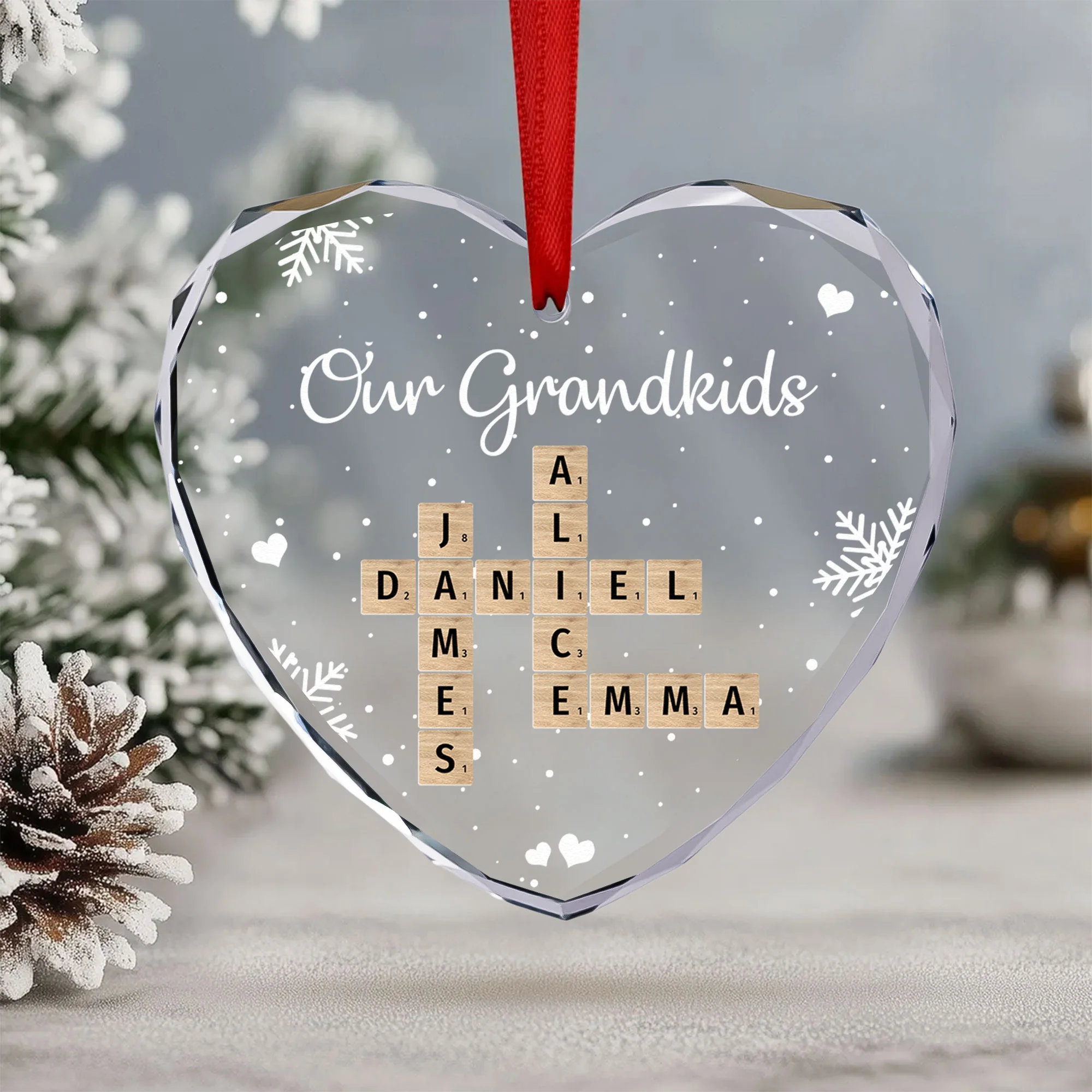 Our Grandkids Scrabble - Personalized Heart Glass Ornament - Image 5