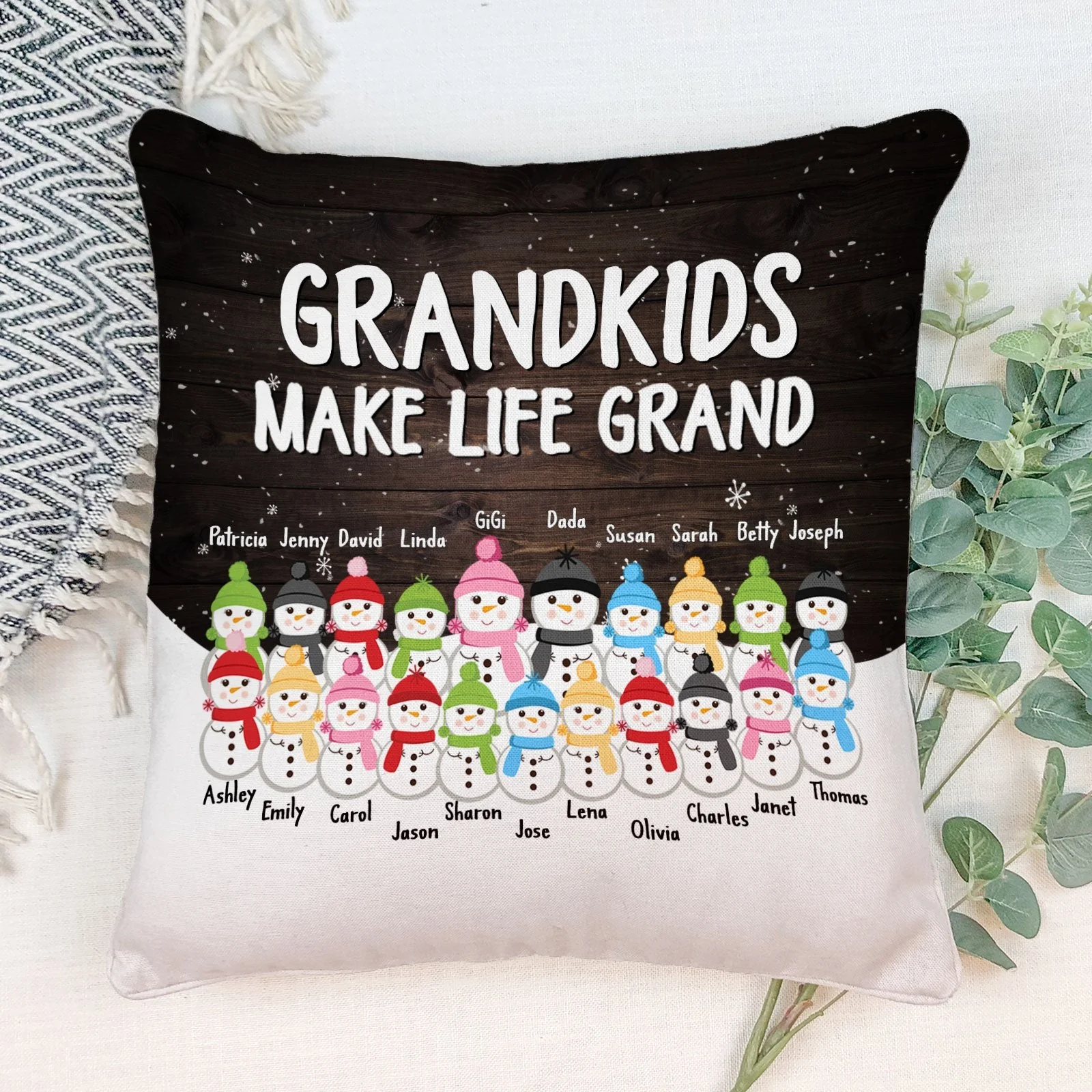 Our Greatest Blessings - Personalized Pillow (Insert Included) - Christmas Gift For Grandma, Grandpa, Grandparents - Snowman Family - Image 2