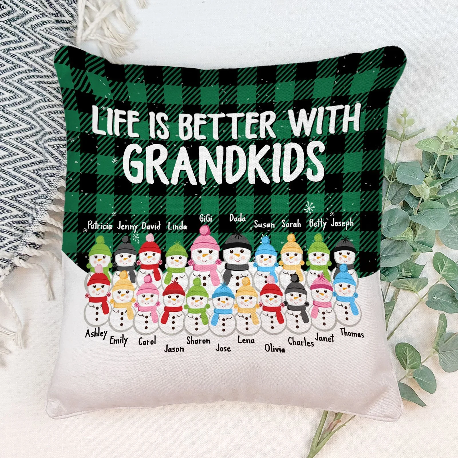 Our Greatest Blessings - Personalized Pillow (Insert Included) - Christmas Gift For Grandma, Grandpa, Grandparents - Snowman Family - Image 3