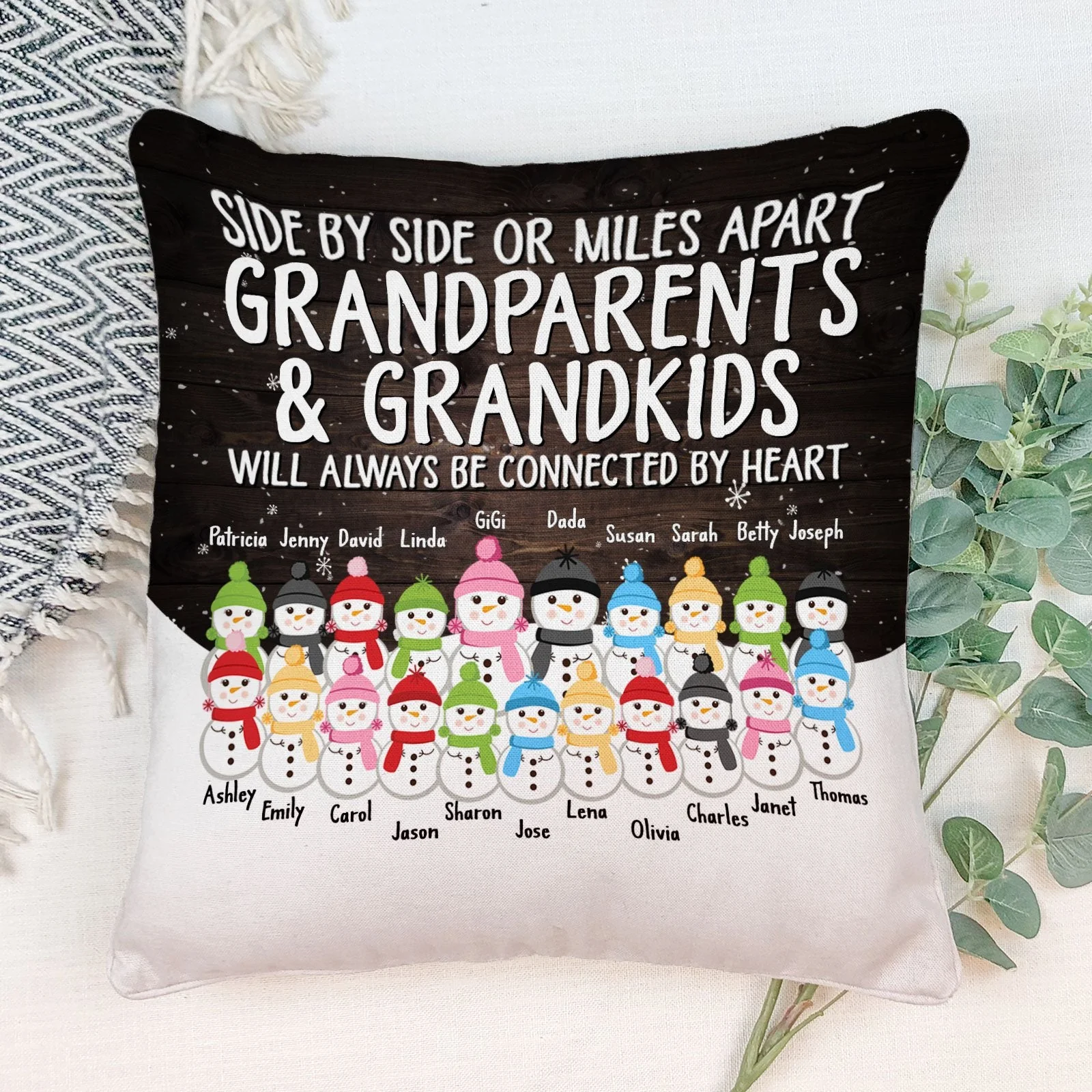 Our Greatest Blessings - Personalized Pillow (Insert Included) - Christmas Gift For Grandma, Grandpa, Grandparents - Snowman Family - Image 4
