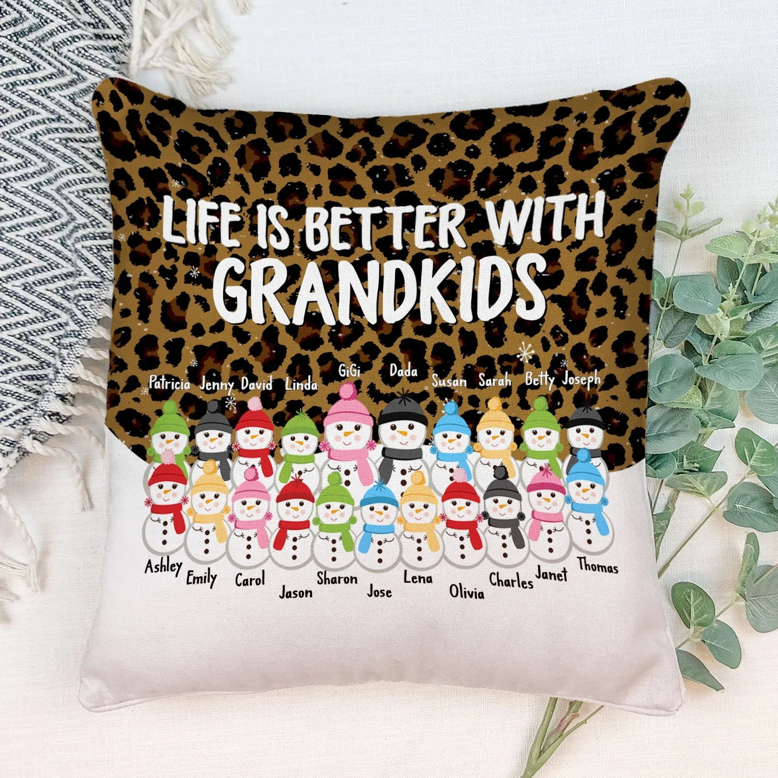 Our Greatest Blessings - Personalized Pillow (Insert Included) - Christmas Gift For Grandma, Grandpa, Grandparents - Snowman Family - Image 5