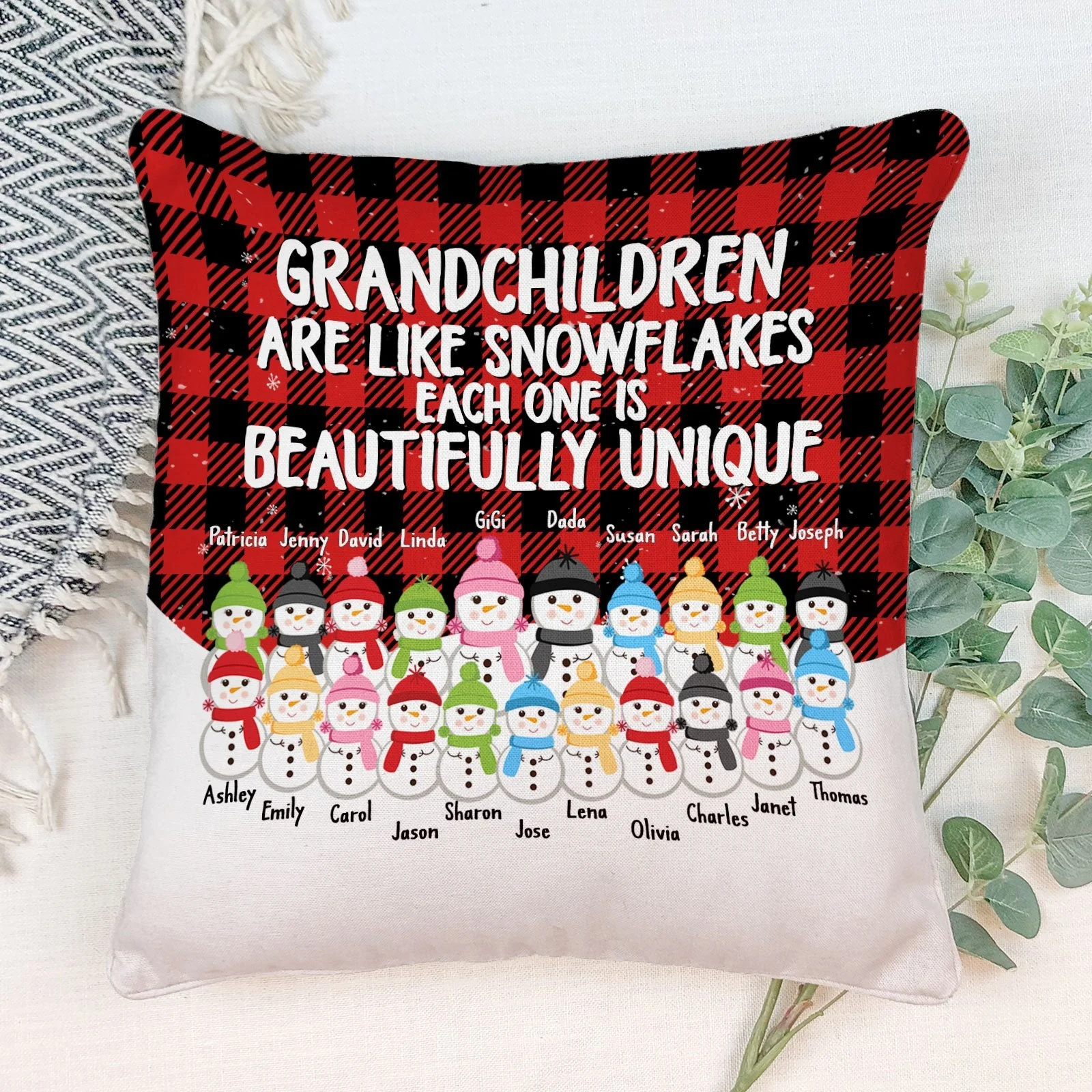 Our Greatest Blessings - Personalized Pillow (Insert Included) - Christmas Gift For Grandma, Grandpa, Grandparents - Snowman Family - Image 6