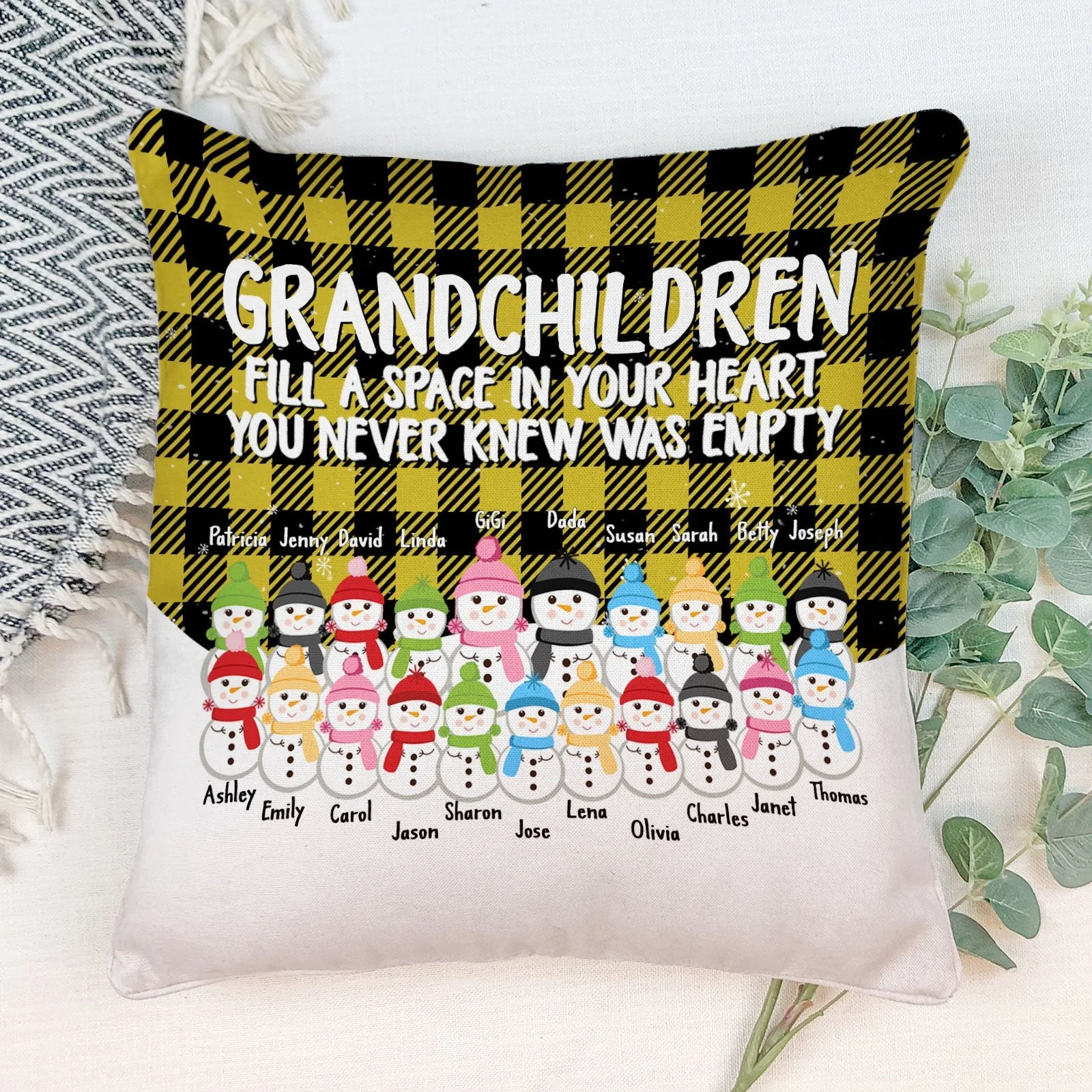 Our Greatest Blessings - Personalized Pillow (Insert Included) - Christmas Gift For Grandma, Grandpa, Grandparents - Snowman Family - Image 7