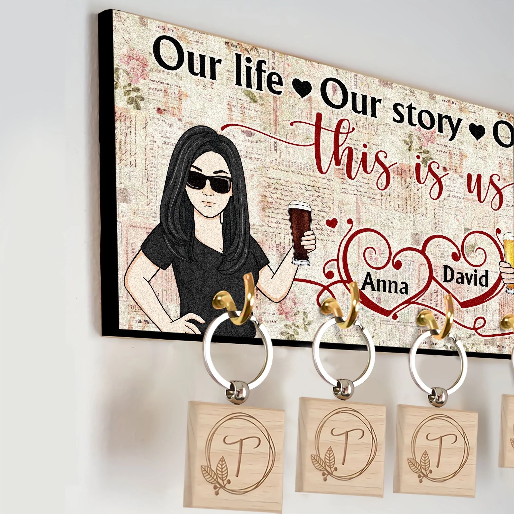 Our Home Our Story - Personalized Key Hanger - Christmas New Year Gift For Couple, Gift From Sons, Daughters To Parents - Image 2