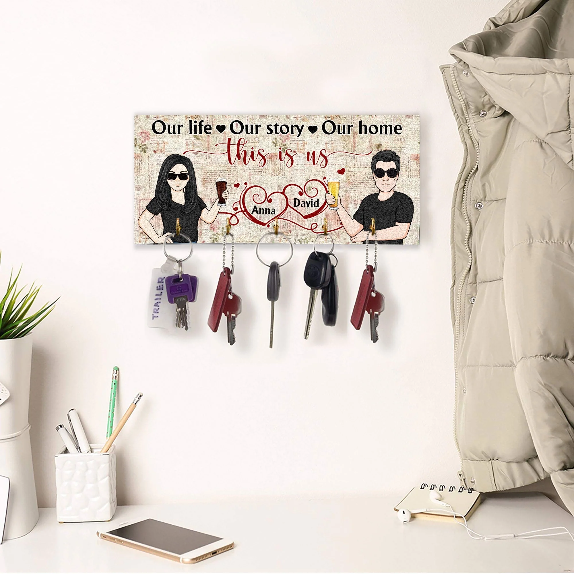 Our Home Our Story - Personalized Key Hanger - Christmas New Year Gift For Couple, Gift From Sons, Daughters To Parents - Image 5