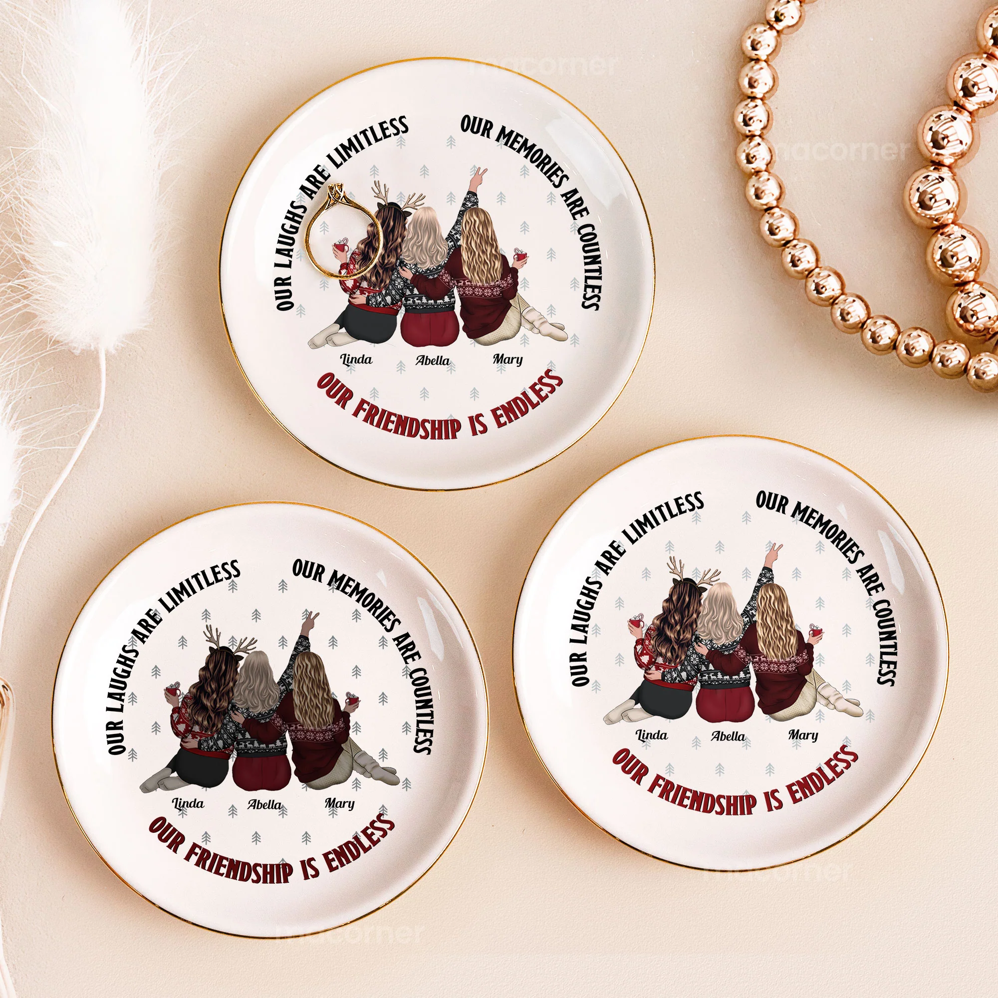Our Laughs Are Limitless Our Friendship Is Endless - Personalized Circle Jewelry Dish - Image 4