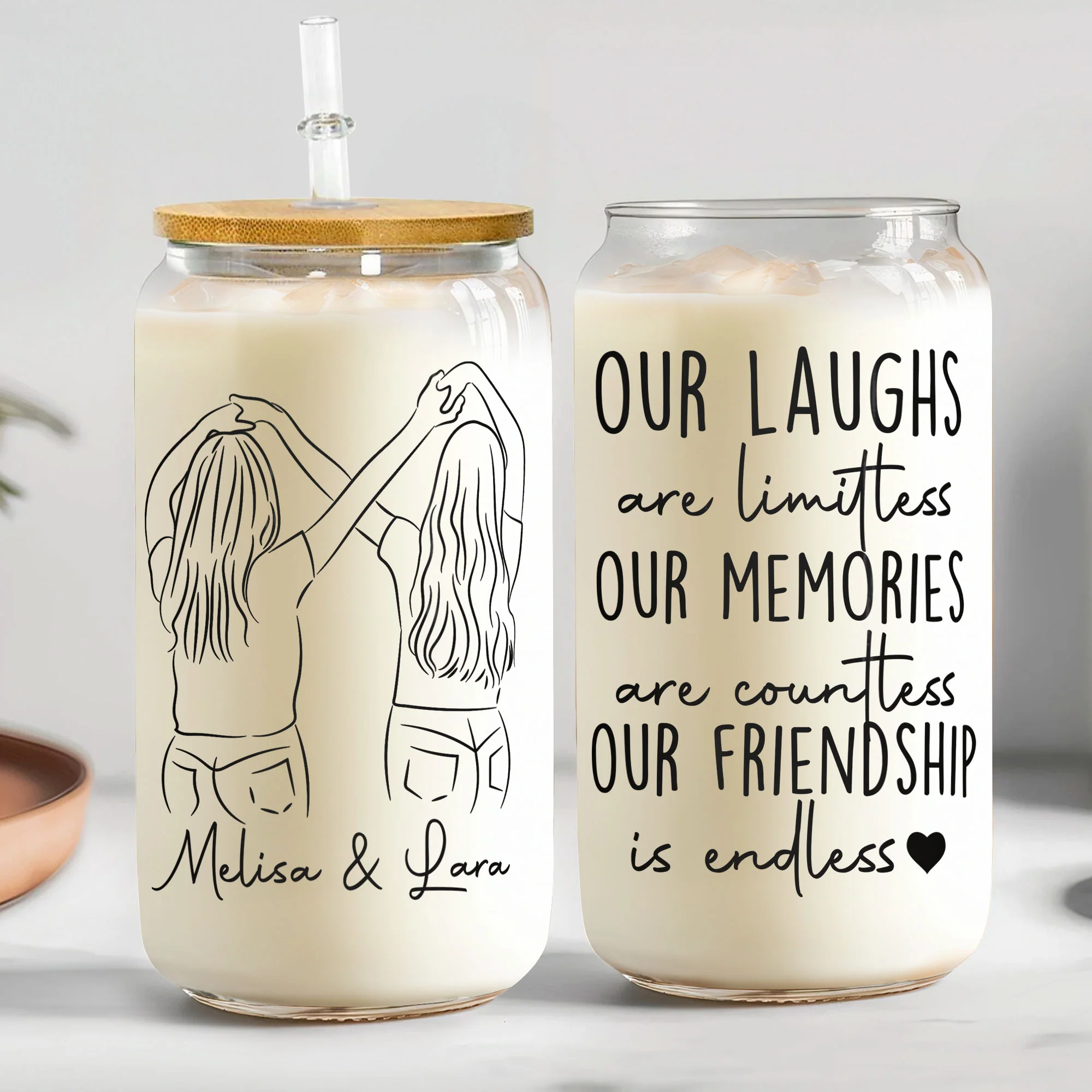 Our Laughs Are Limitless, Our Memories Are Countless - Personalized Clear Glass Cup - Image 2
