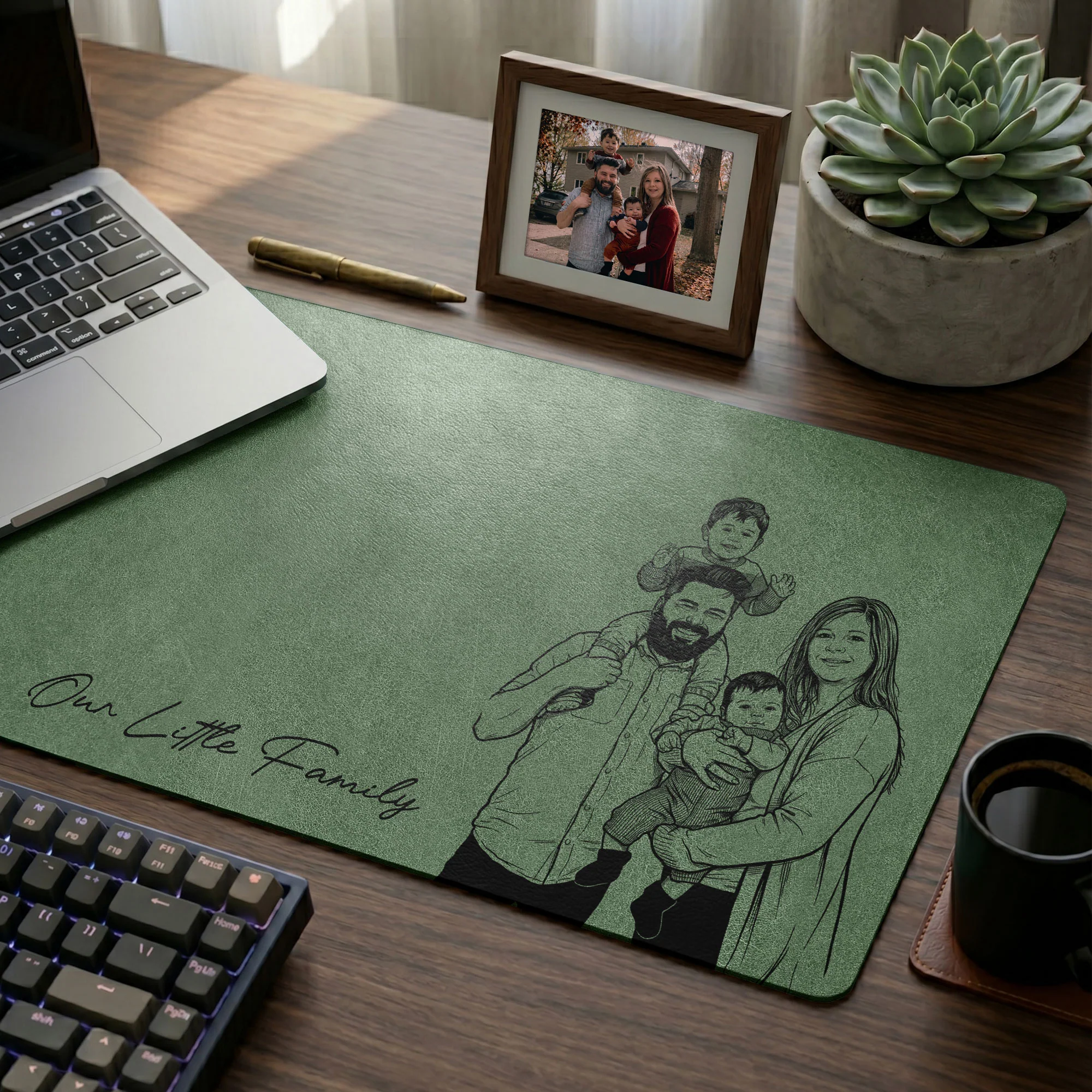 Our Little Family Sketch Line Art - Personalized Desk Mat