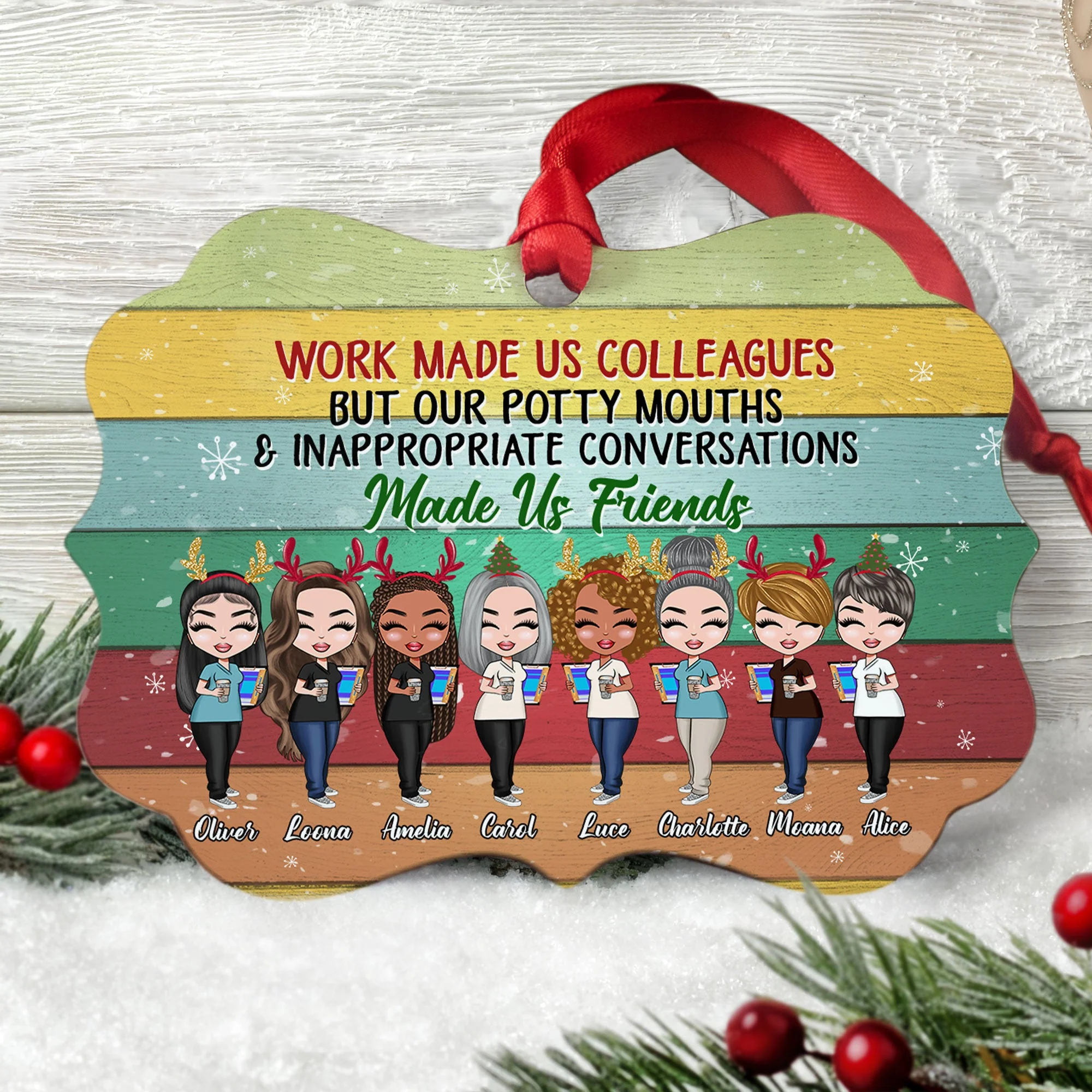Our Potty Mouths Made Us Friends - Personalized Aluminum Ornament - Christmas Gift For Colleagues - Image 2