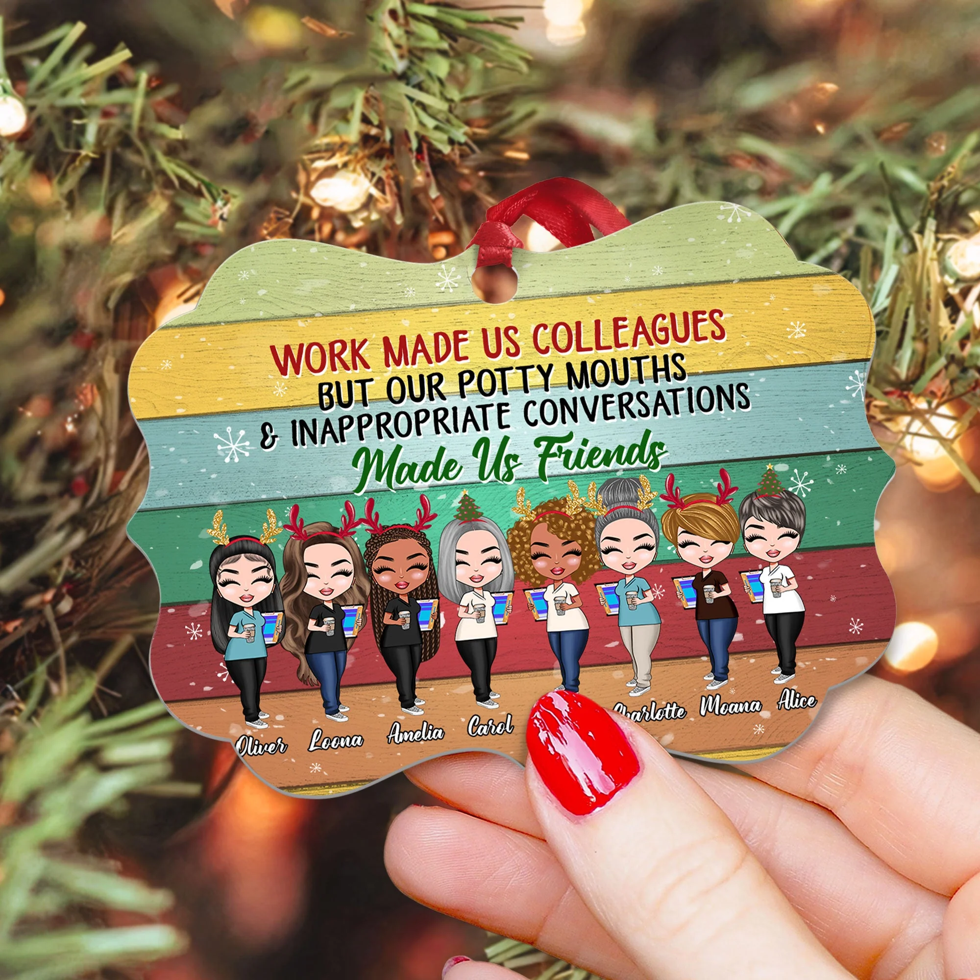 Our Potty Mouths Made Us Friends - Personalized Aluminum Ornament - Christmas Gift For Colleagues - Image 3