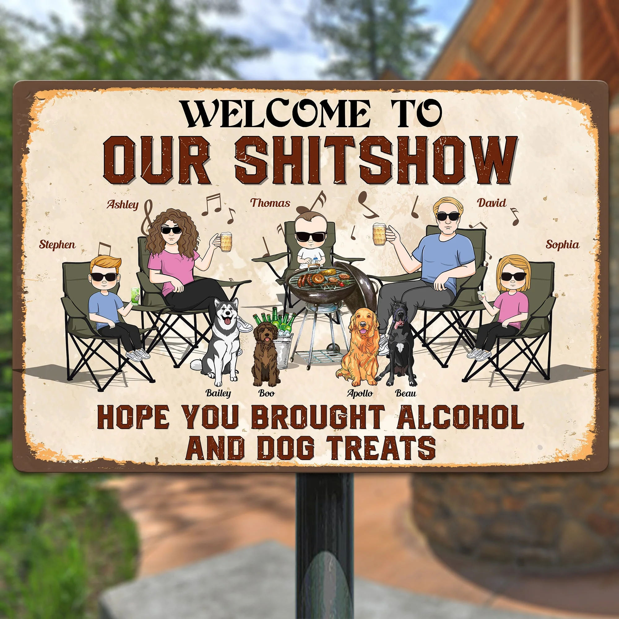 Our Shitshow Alcohol And Dog Treats - Personalized Metal Sign - Image 2