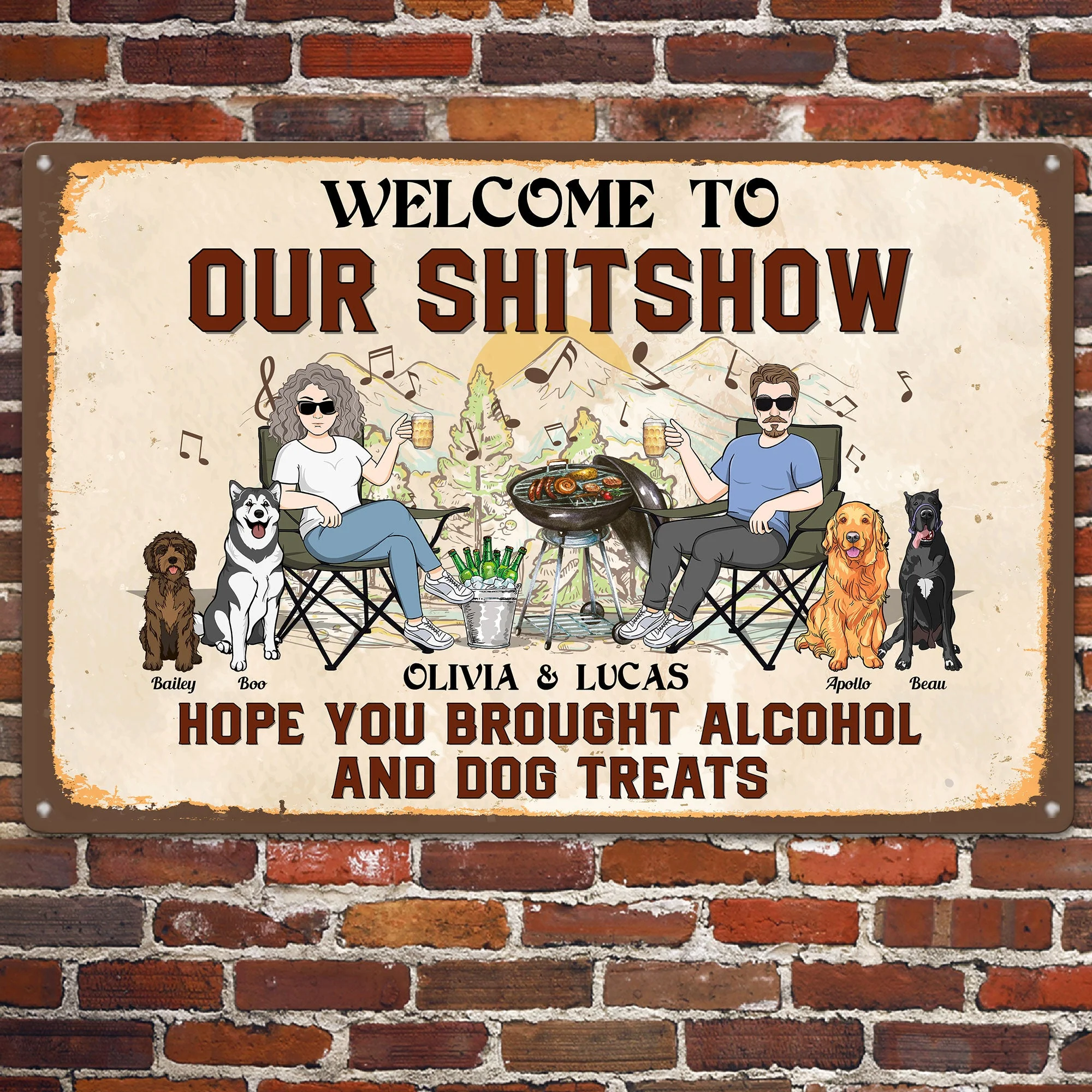 Our Shitshow Alcohol And Dog Treats Ver 2 - Personalized Metal Sign - Image 2