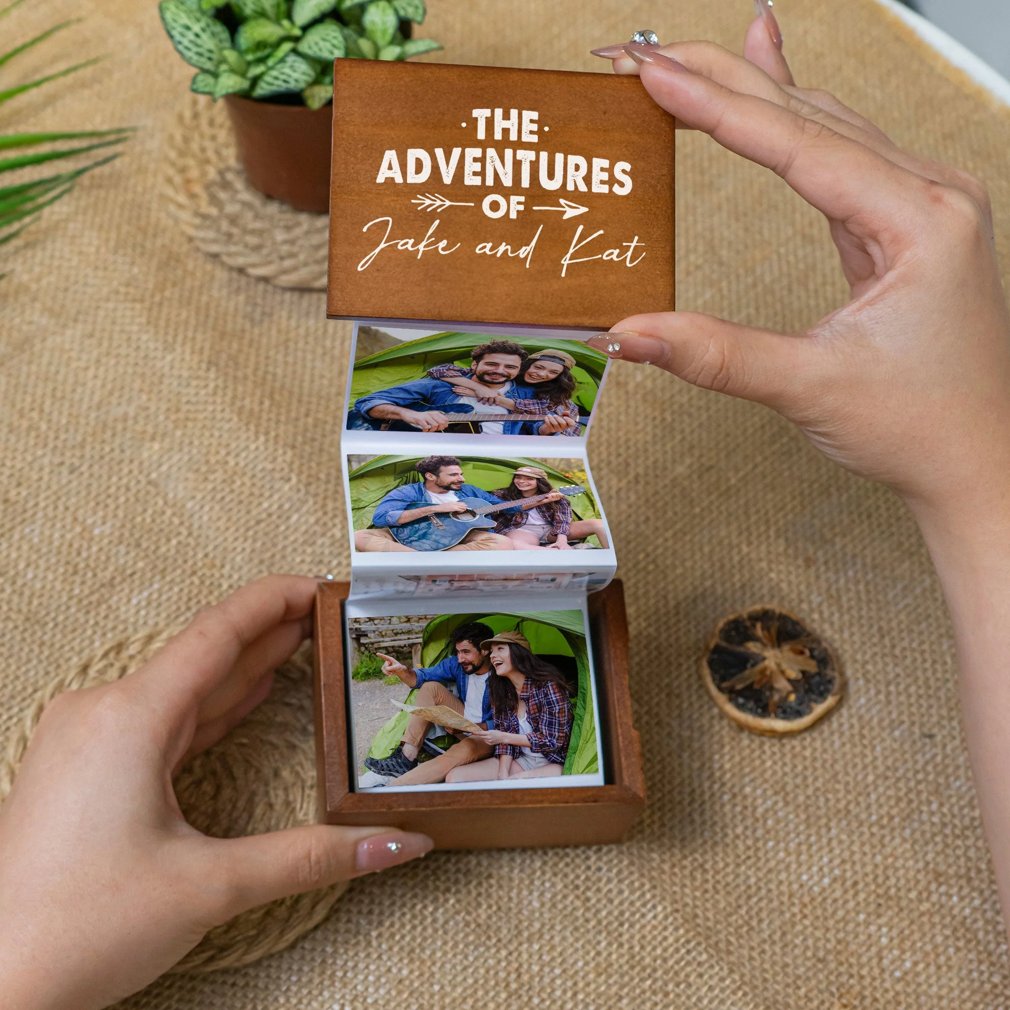 Our The Adventures Anniversary Gift For Couple - Personalized Wooden Photo Box - Image 4