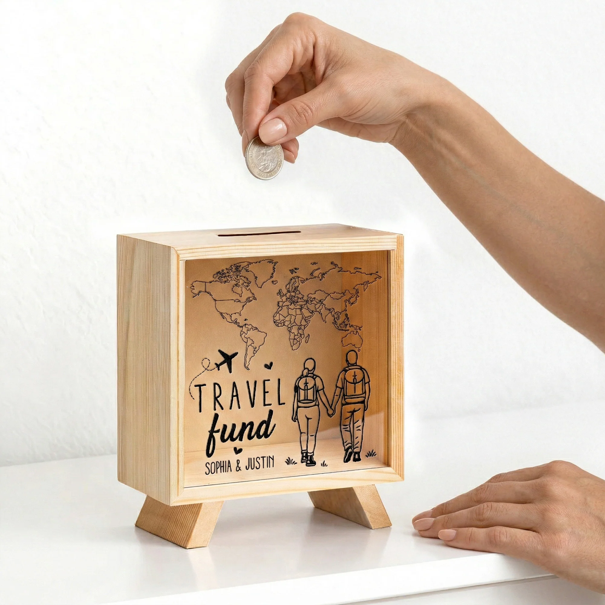 Our Travel Fund - Personalized Wooden Money Box - Image 3