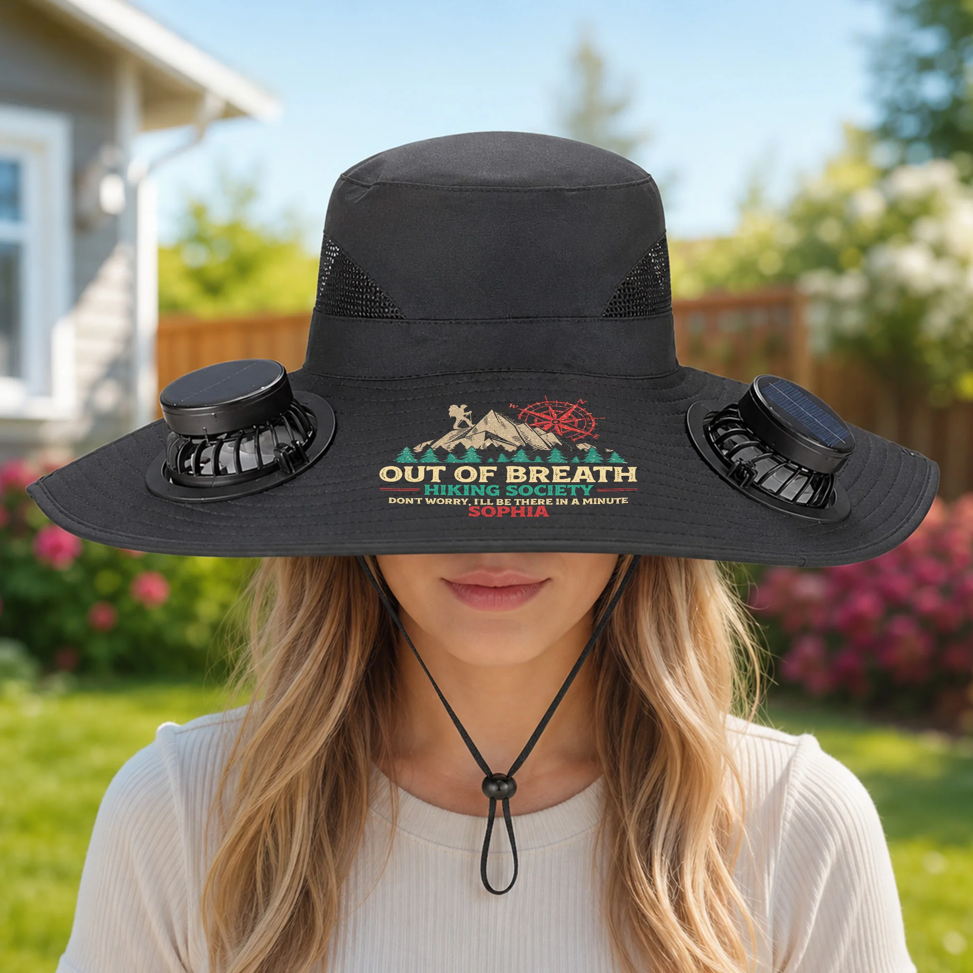 Out Of Breath Hiking Society - Personalized Solar Fan Hat - Image 4
