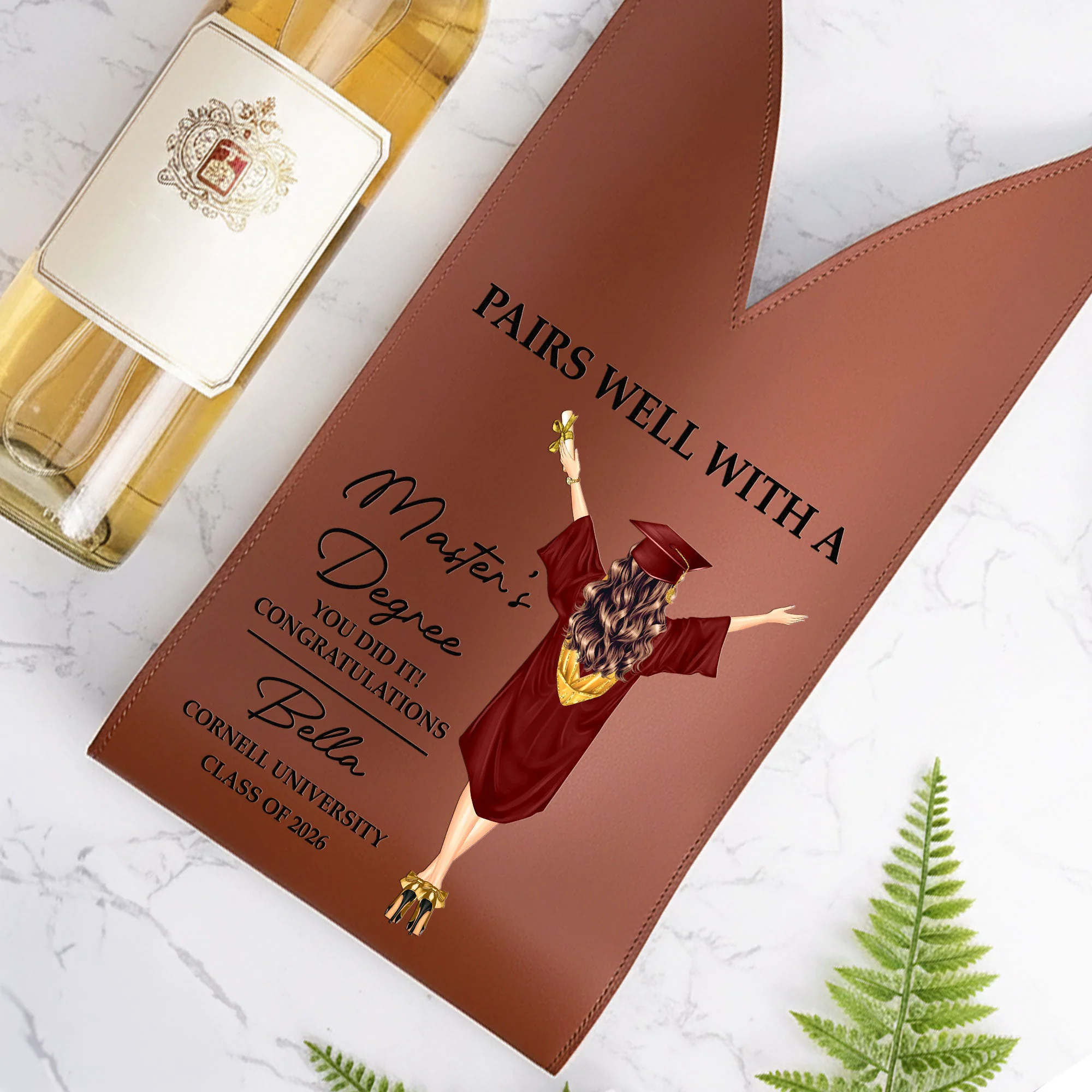 Pairs Well With A Degree You Did It! - Graduation Gifts For Wine Lovers - Personalized Leather Wine Bag - Image 2