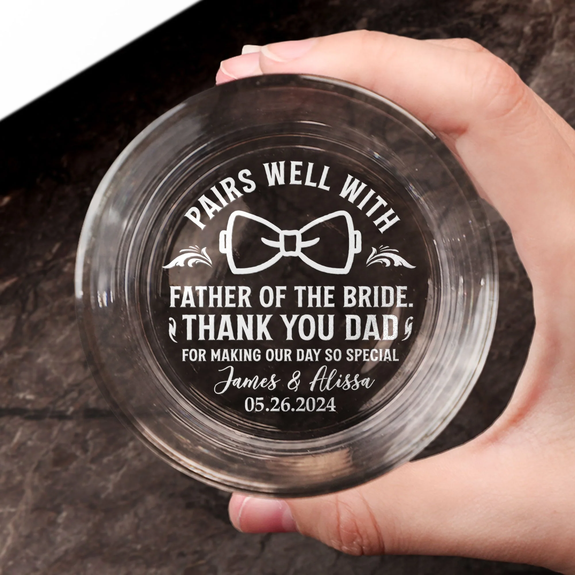 Pairs Well With Father Of The Bride Groom - Personalized Engraved Whiskey Glass - Image 3