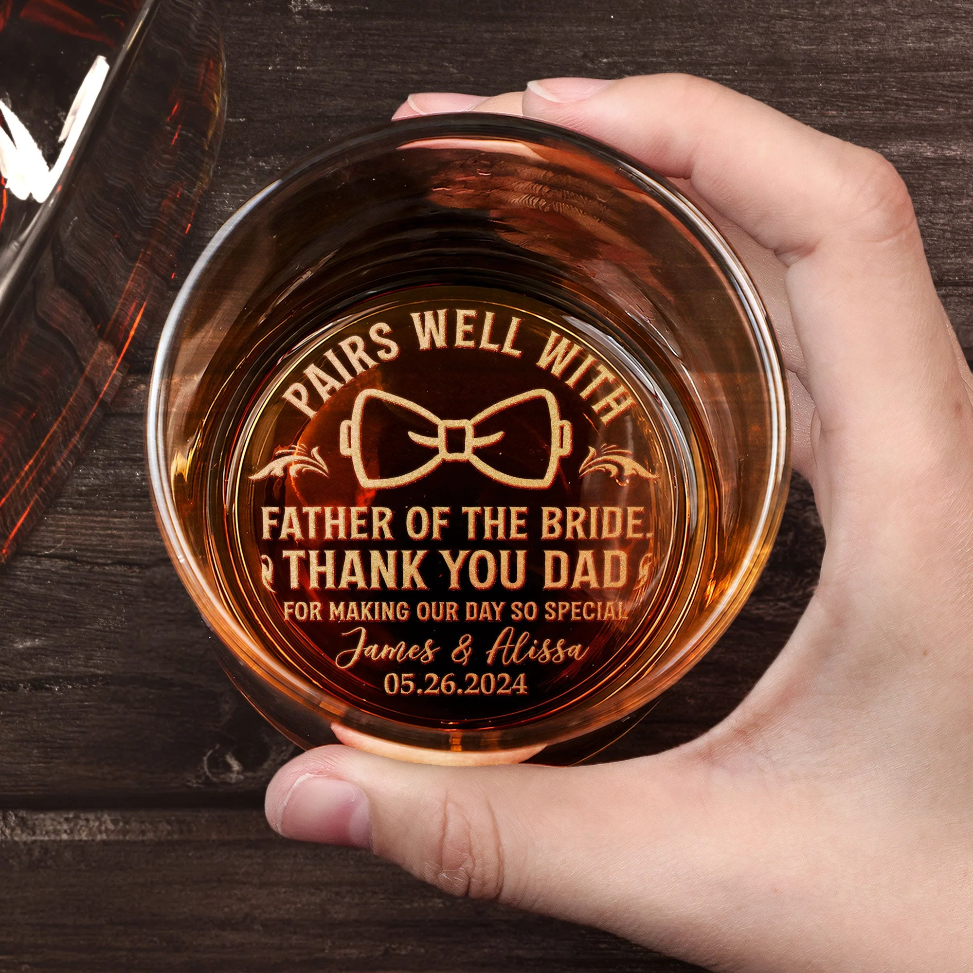 Pairs Well With Father Of The Bride Groom - Personalized Engraved Whiskey Glass - Image 4