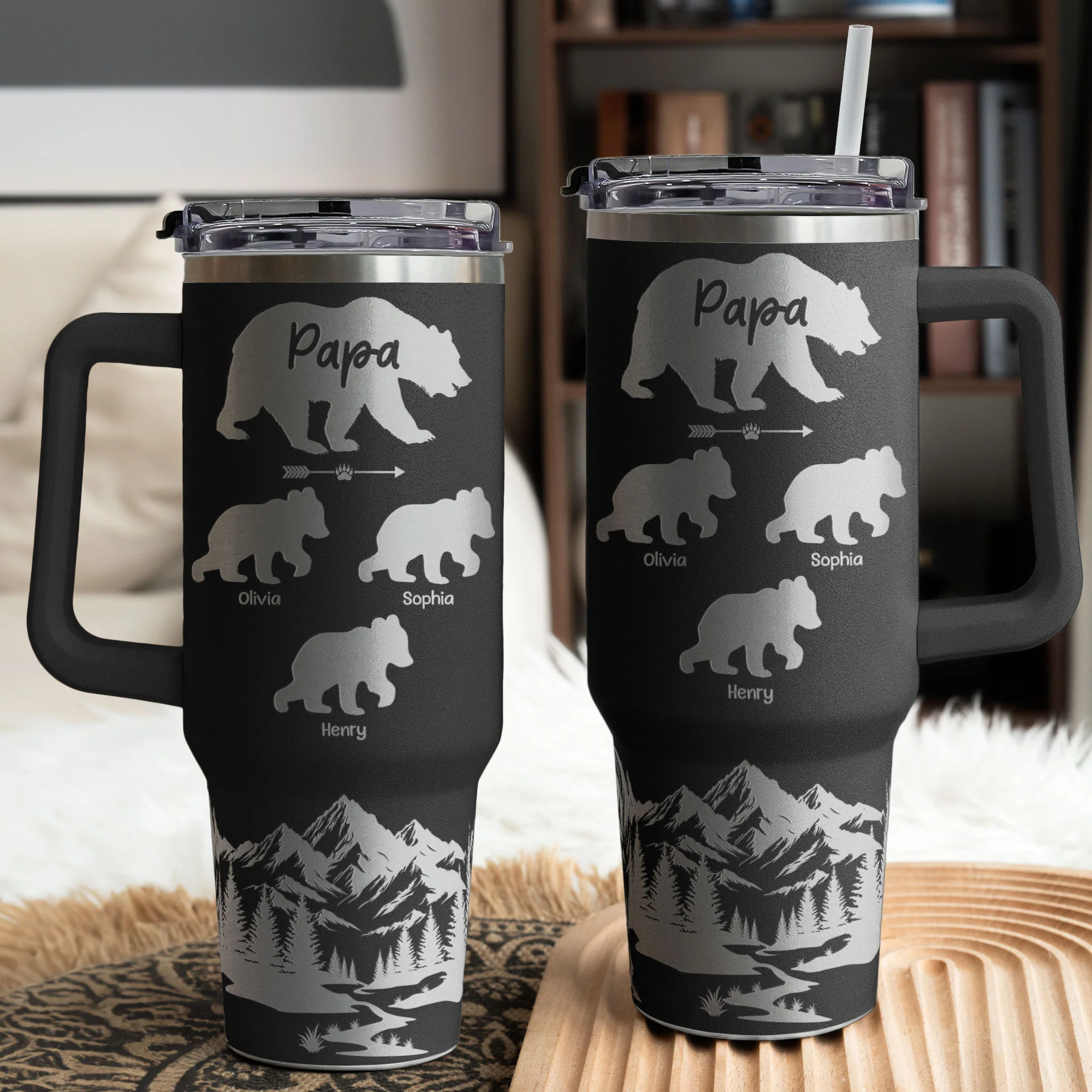 Papa Bear Gift For Grandpa, Daddy - Personalized 40oz Tumbler - Image 2