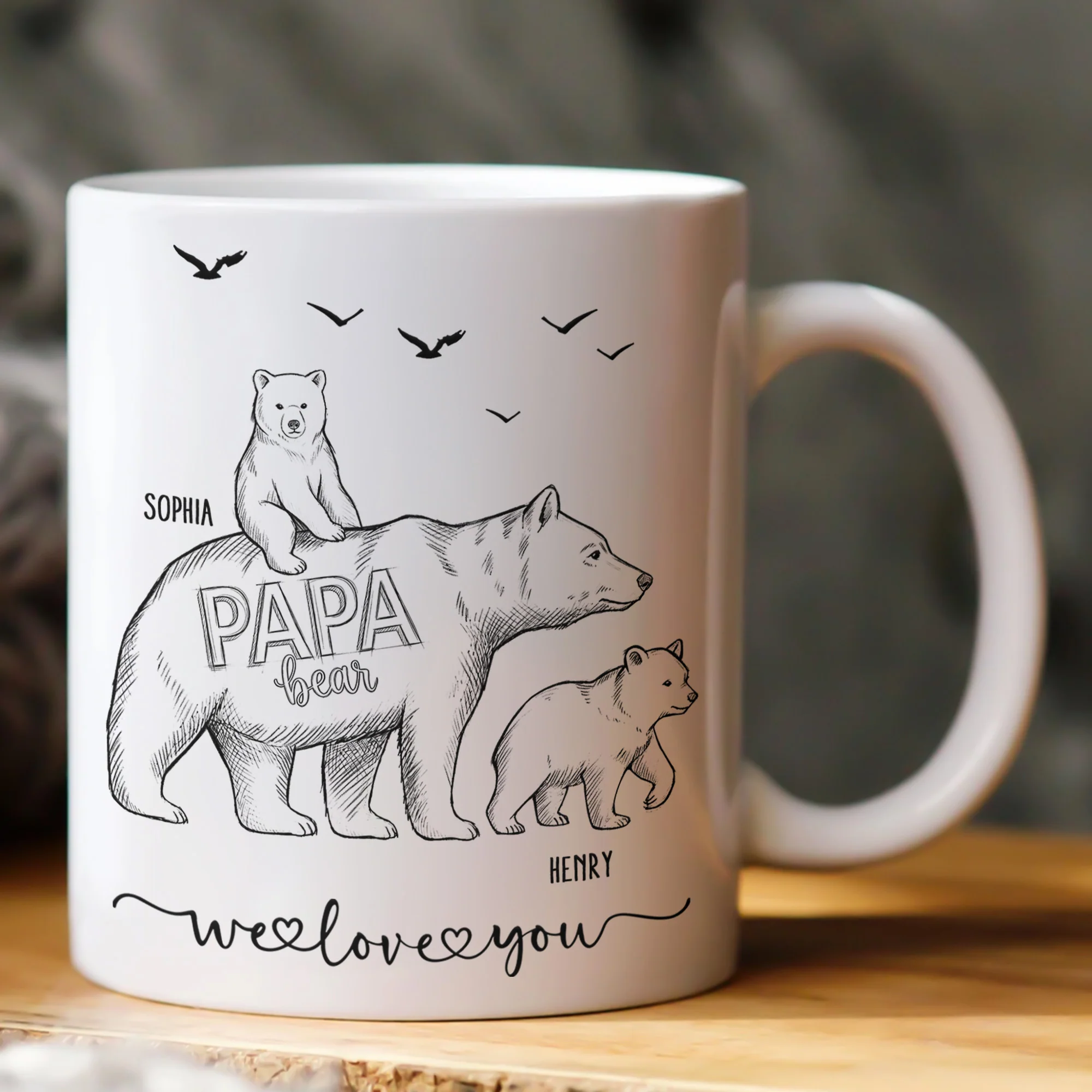Papa Bear Sketch Art Father’s Day Gift For Dad, Husband, Grandpa - Personalized Mug - Image 2
