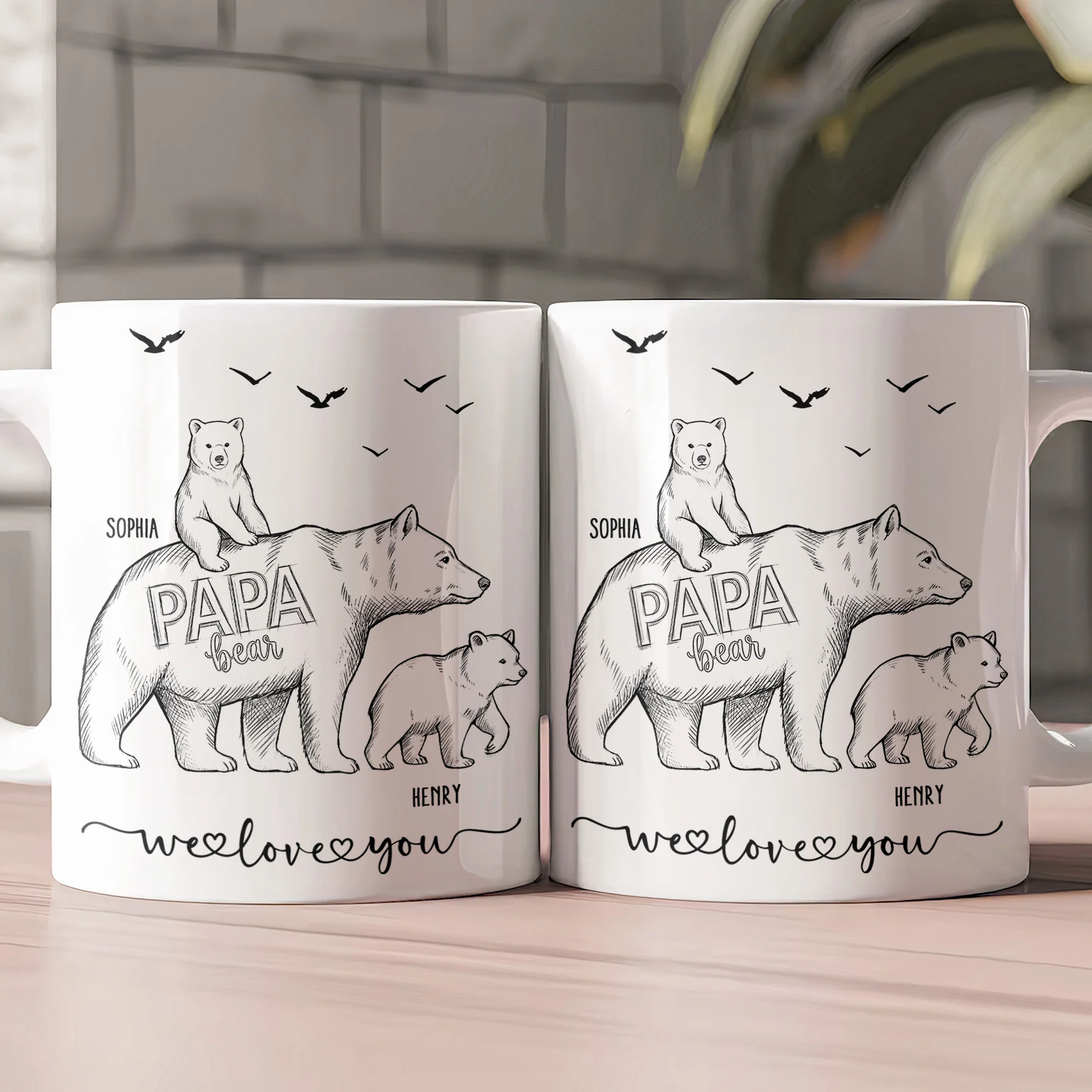 Papa Bear Sketch Art Father’s Day Gift For Dad, Husband, Grandpa - Personalized Mug - Image 3