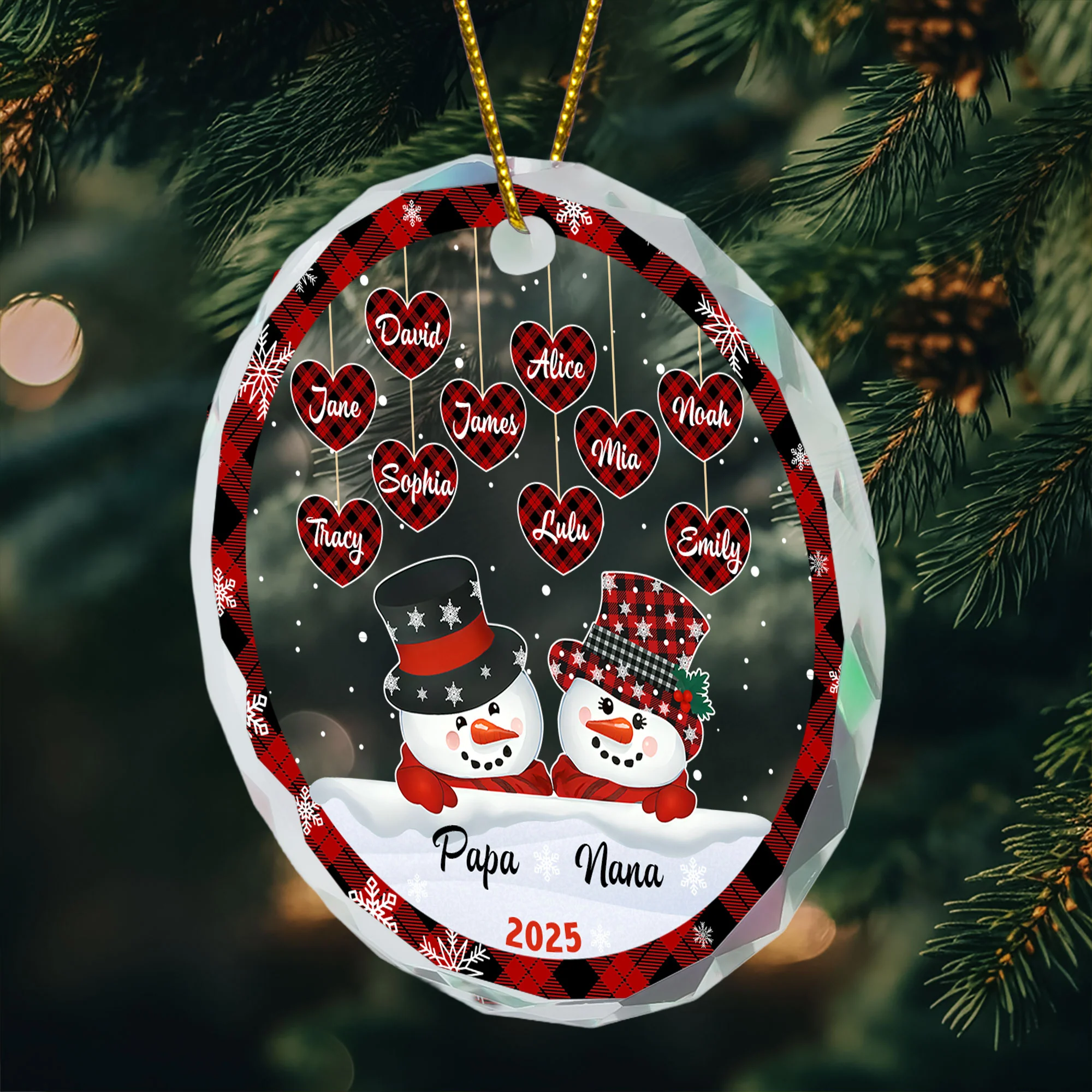 Papa Nana Snowman Christmas Grandparents - Personalized Glass Ornament - Image 2