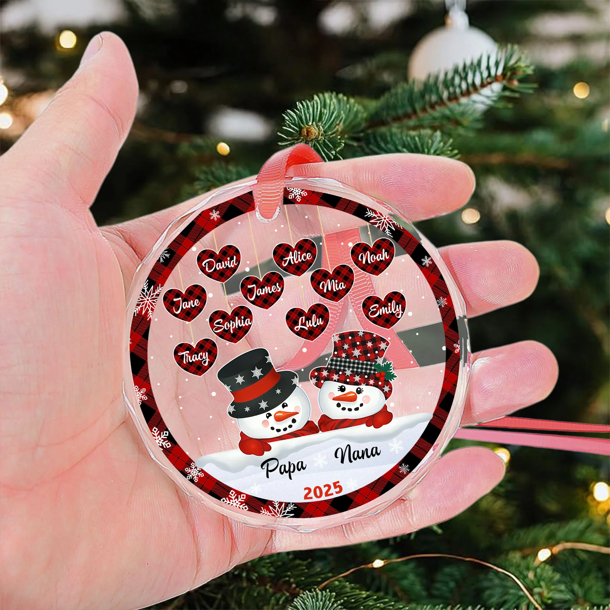 Papa Nana Snowman Christmas Grandparents - Personalized Glass Ornament - Image 3
