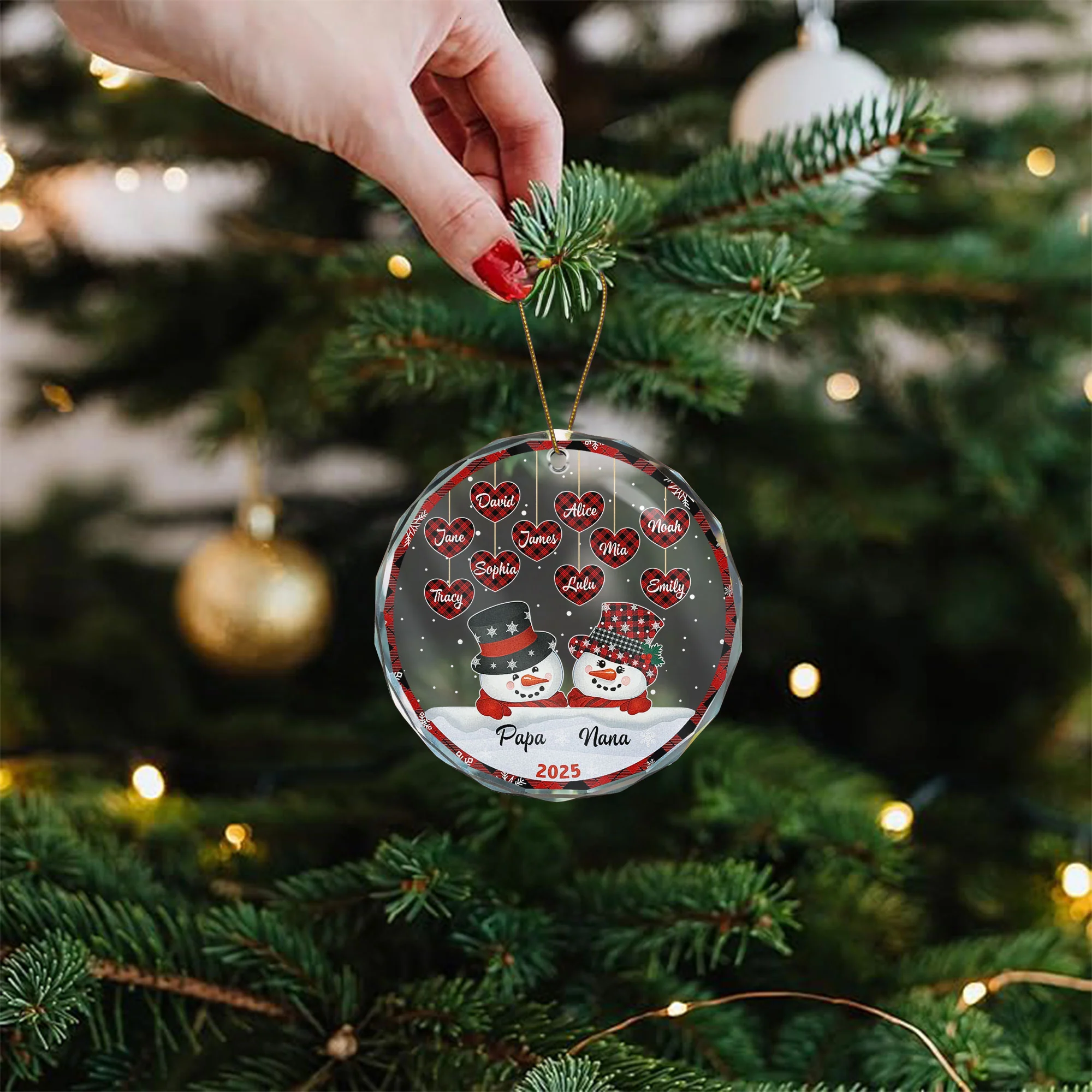 Papa Nana Snowman Christmas Grandparents - Personalized Glass Ornament - Image 4
