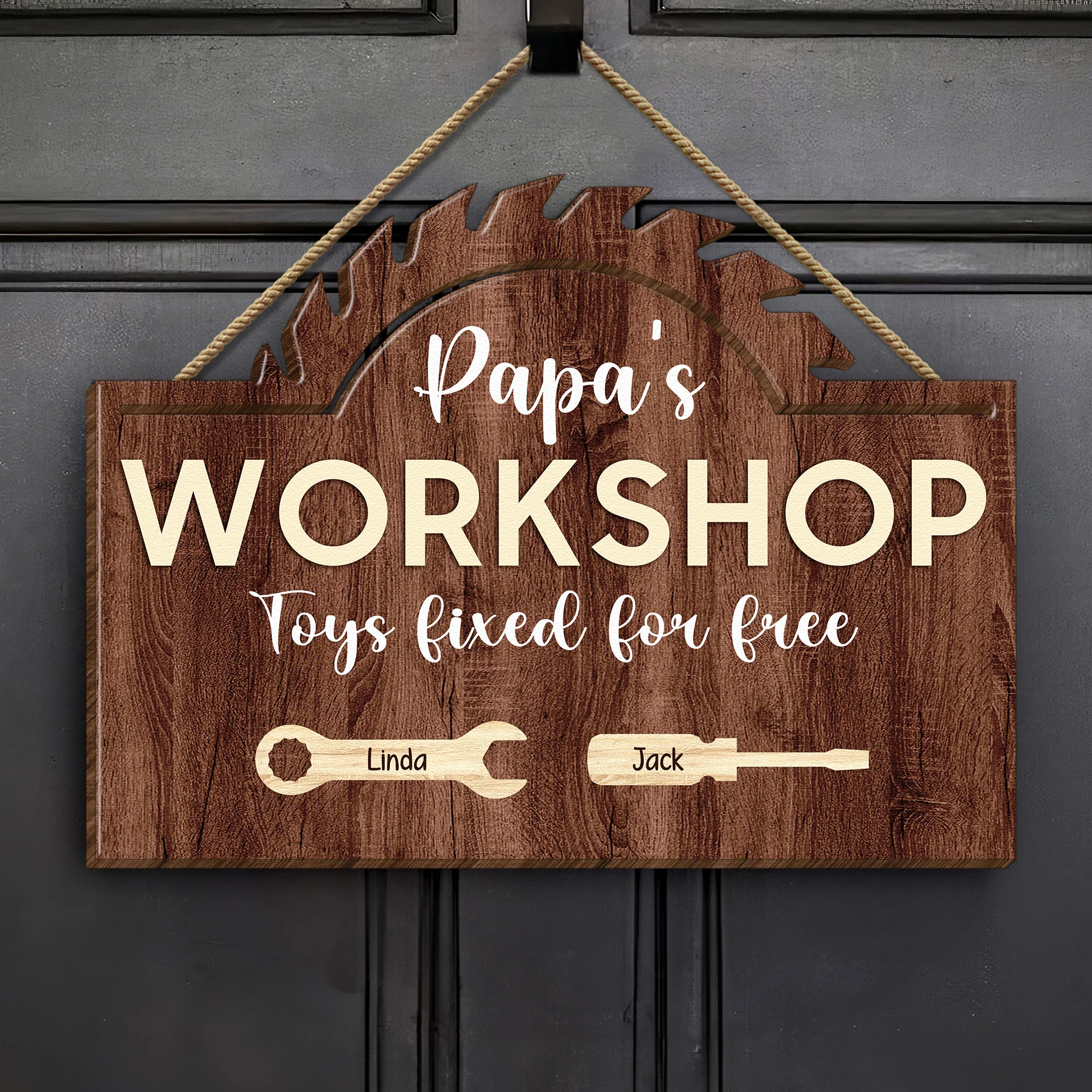 Papa's Workshop Toys Fixed For Free - Daddy, Grandpa Fixer - Personalized Wood Sign - Image 2