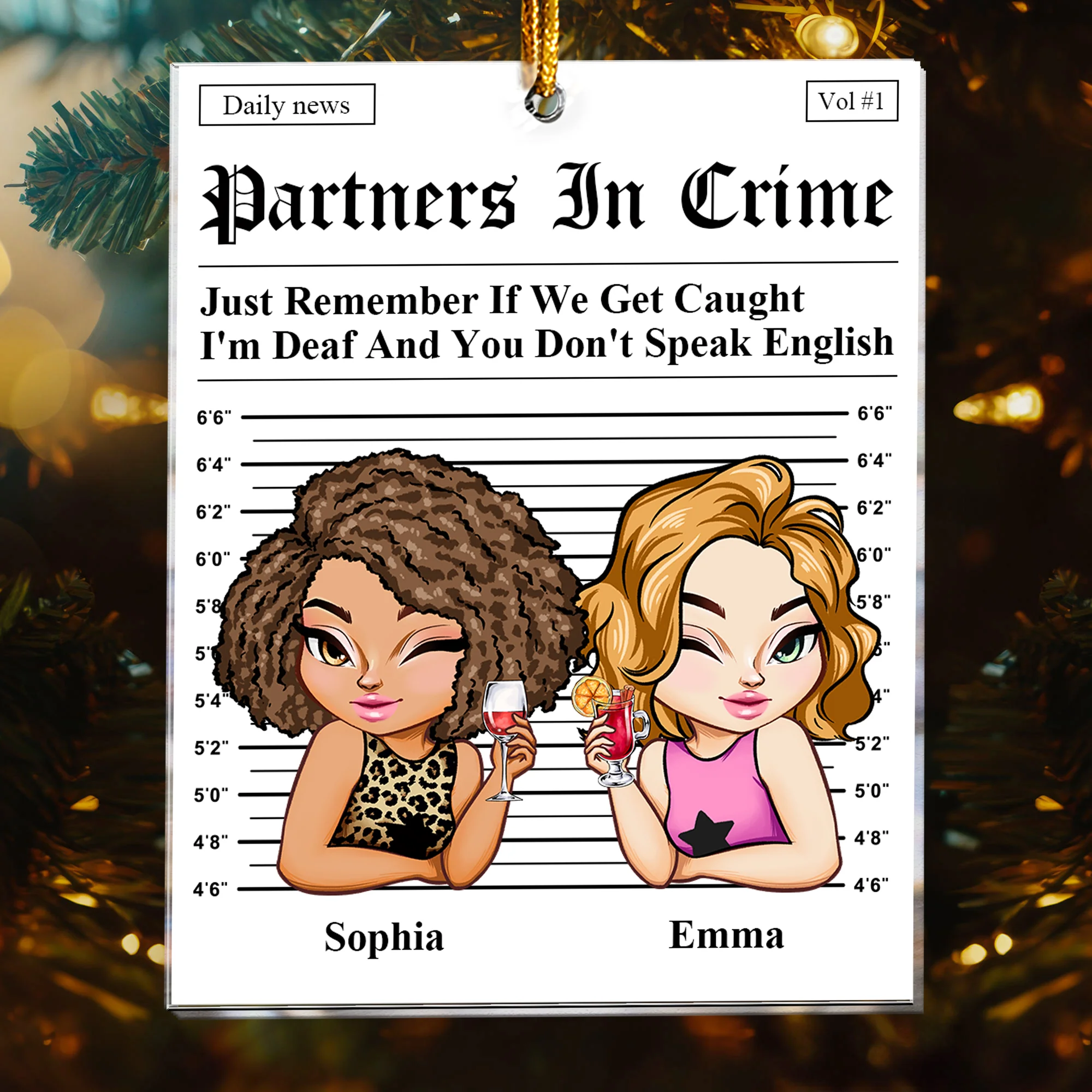 Partners In Crime - Daily News - Friendship Funny Gifts - Personalized Acrylic Ornament - Gift For Friend - Image 2