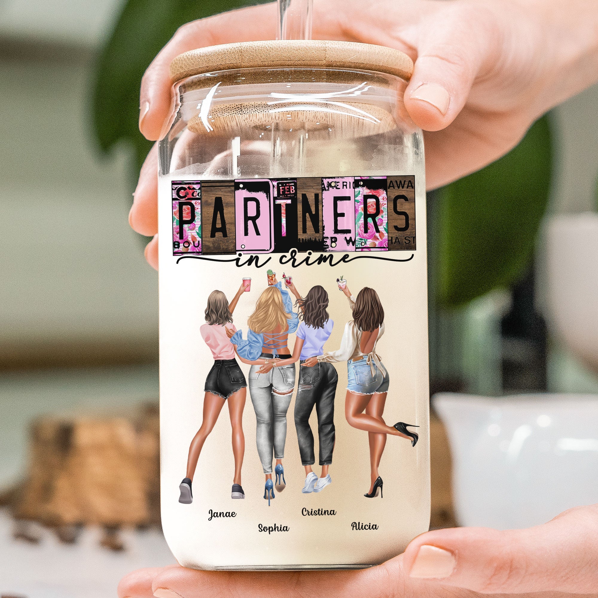 Partners In Crime. We're Trouble. - Personalized Clear Glass Cup - Image 2