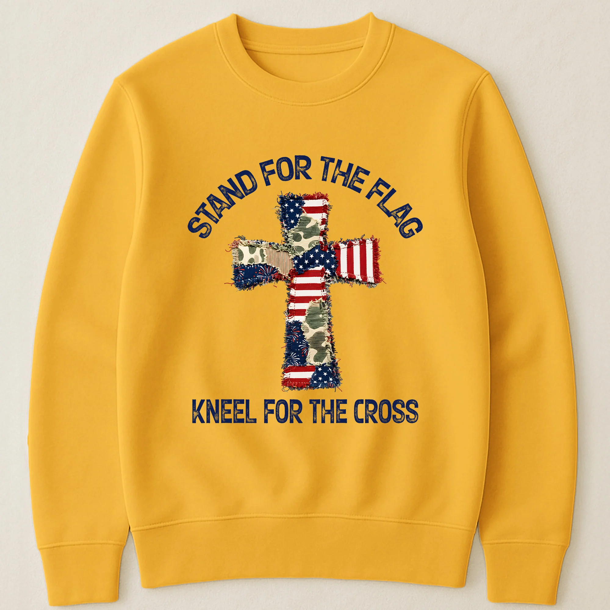 Patchwork Style USA Flag And Cross Print - Shirt - Image 23