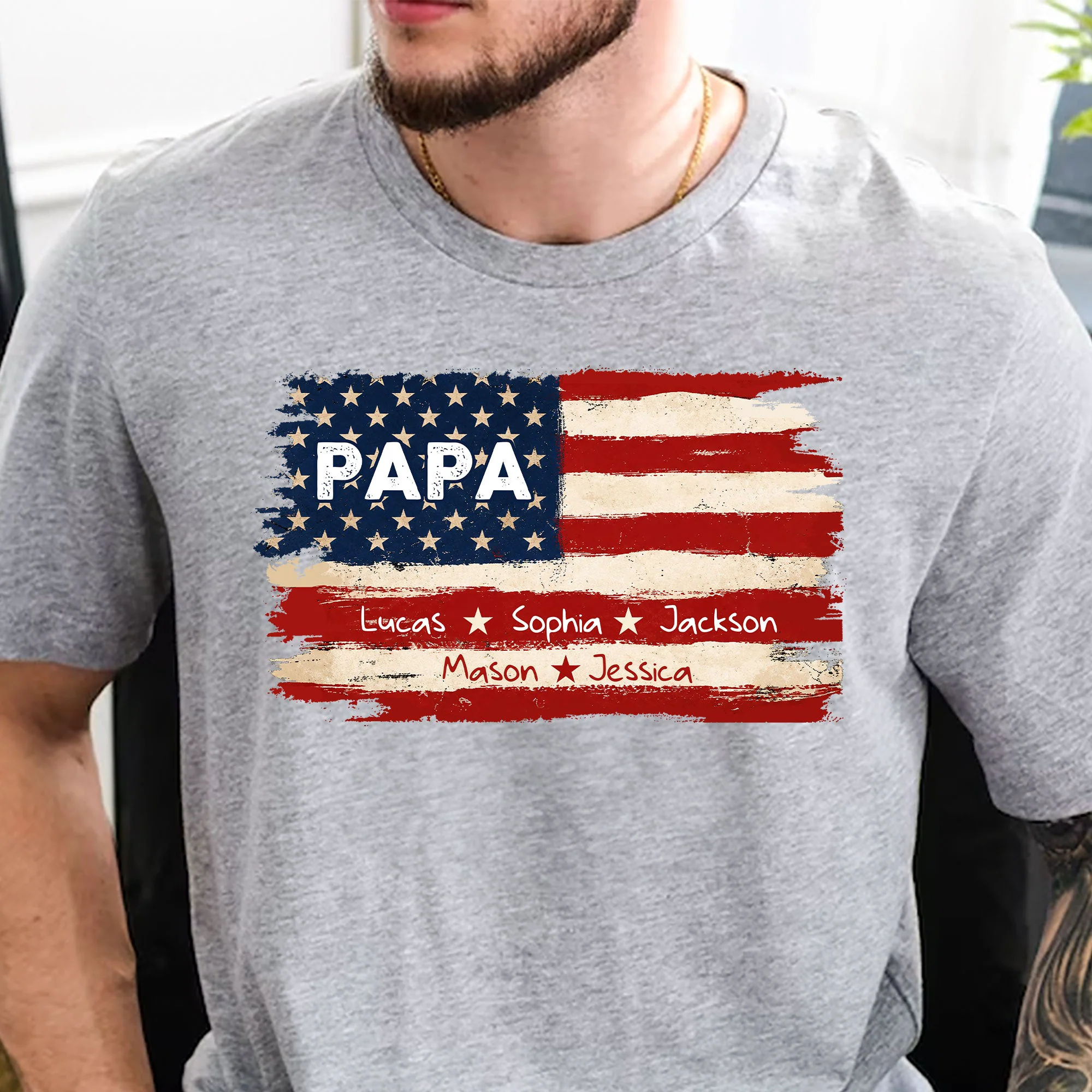 Patriotic American Flag Gift For Him Grandpa Dad - Personalized Shirt - Image 2