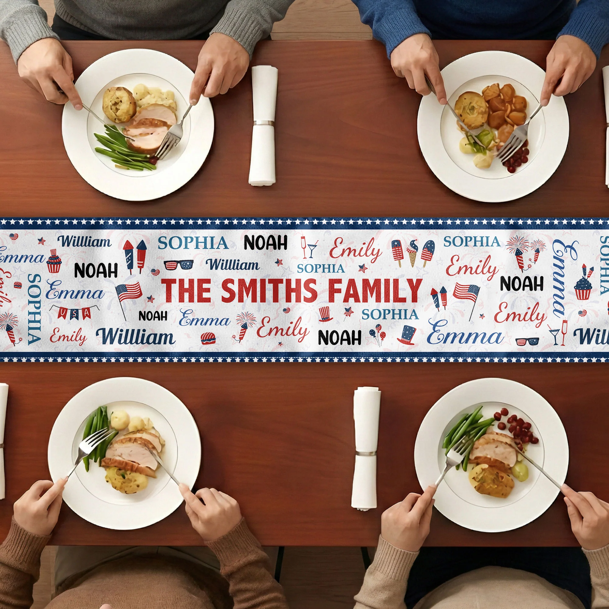 Patriotic Family Repeating Names USA 250th Anniversary - Personalized Table Runner - Image 3