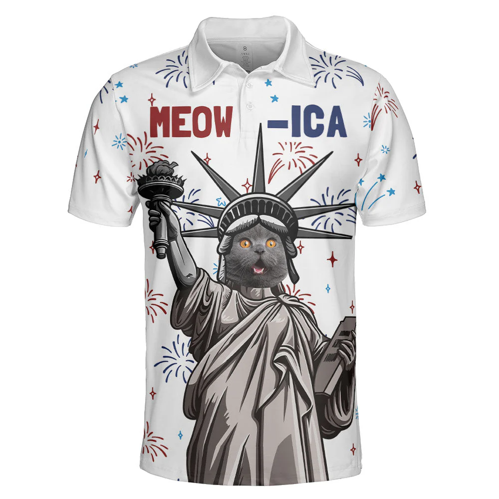 Patriotic Meowica - Personalized Photo Polo Shirt - Image 5
