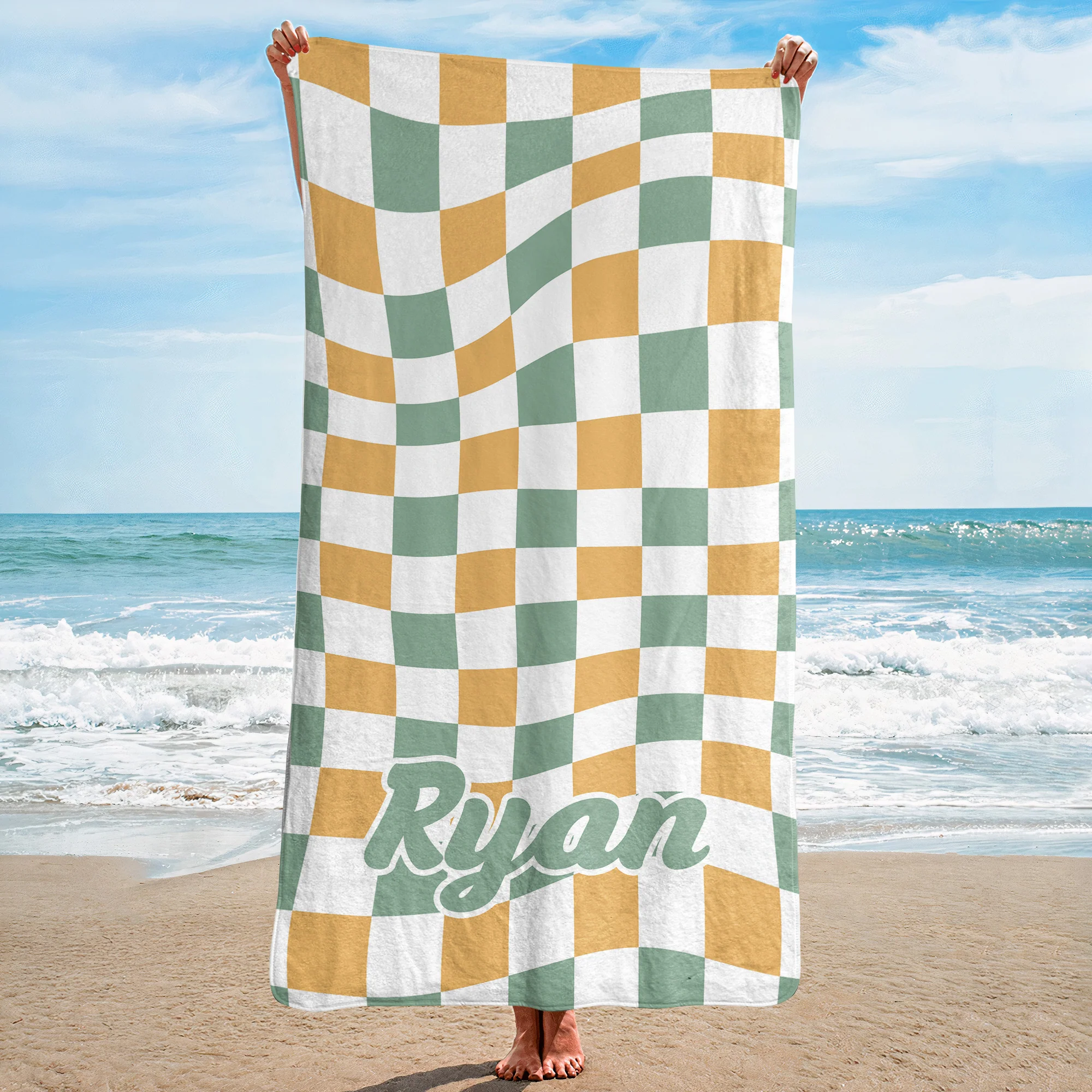 Pattern With Name Vacation Gift Bridesmaid Birthday Gift Girls Trip - Personalized Quick-Dry Beach Towel - Image 2