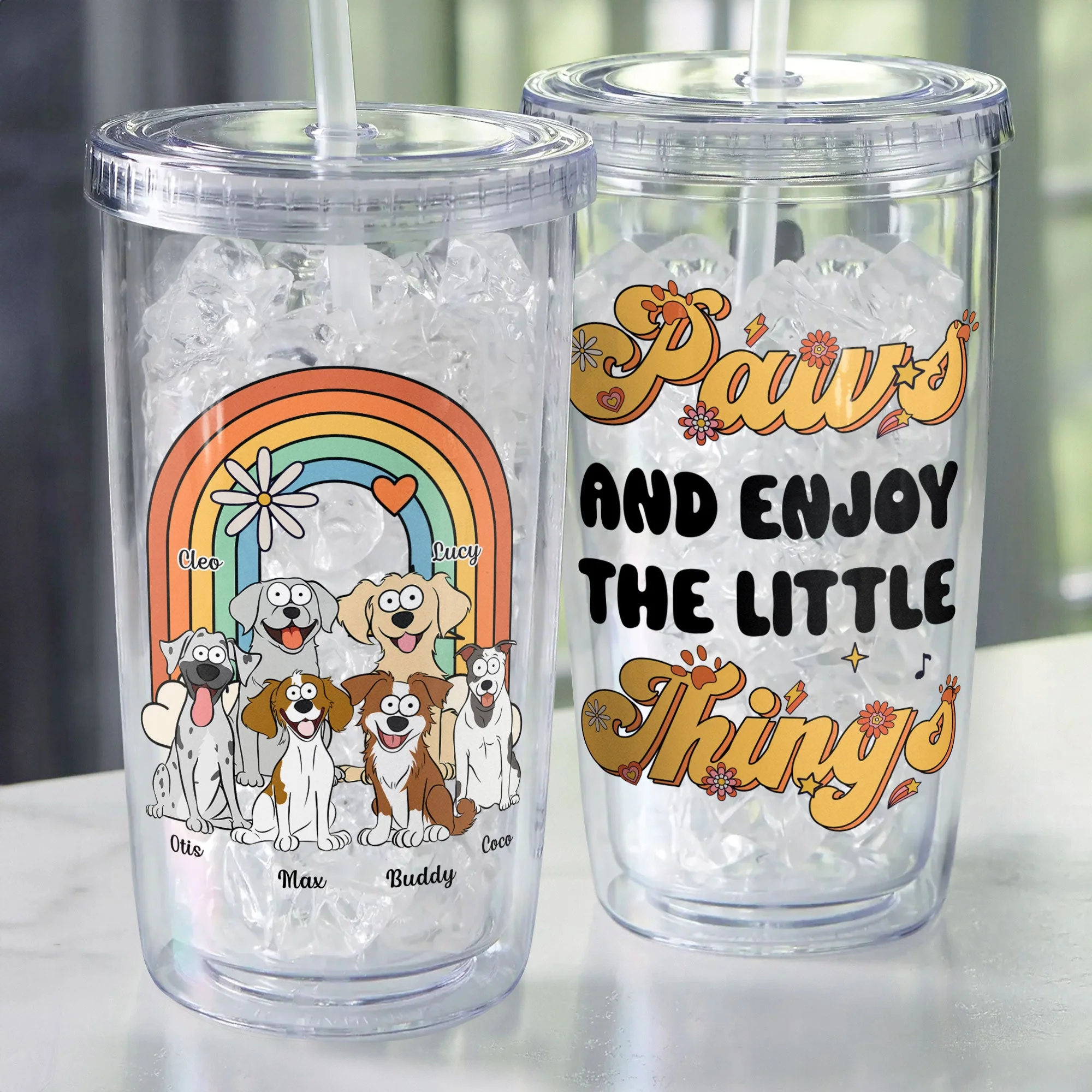 Paws And Enjoy The Little Things - Personalized Acrylic Tumbler With Straw - Image 3