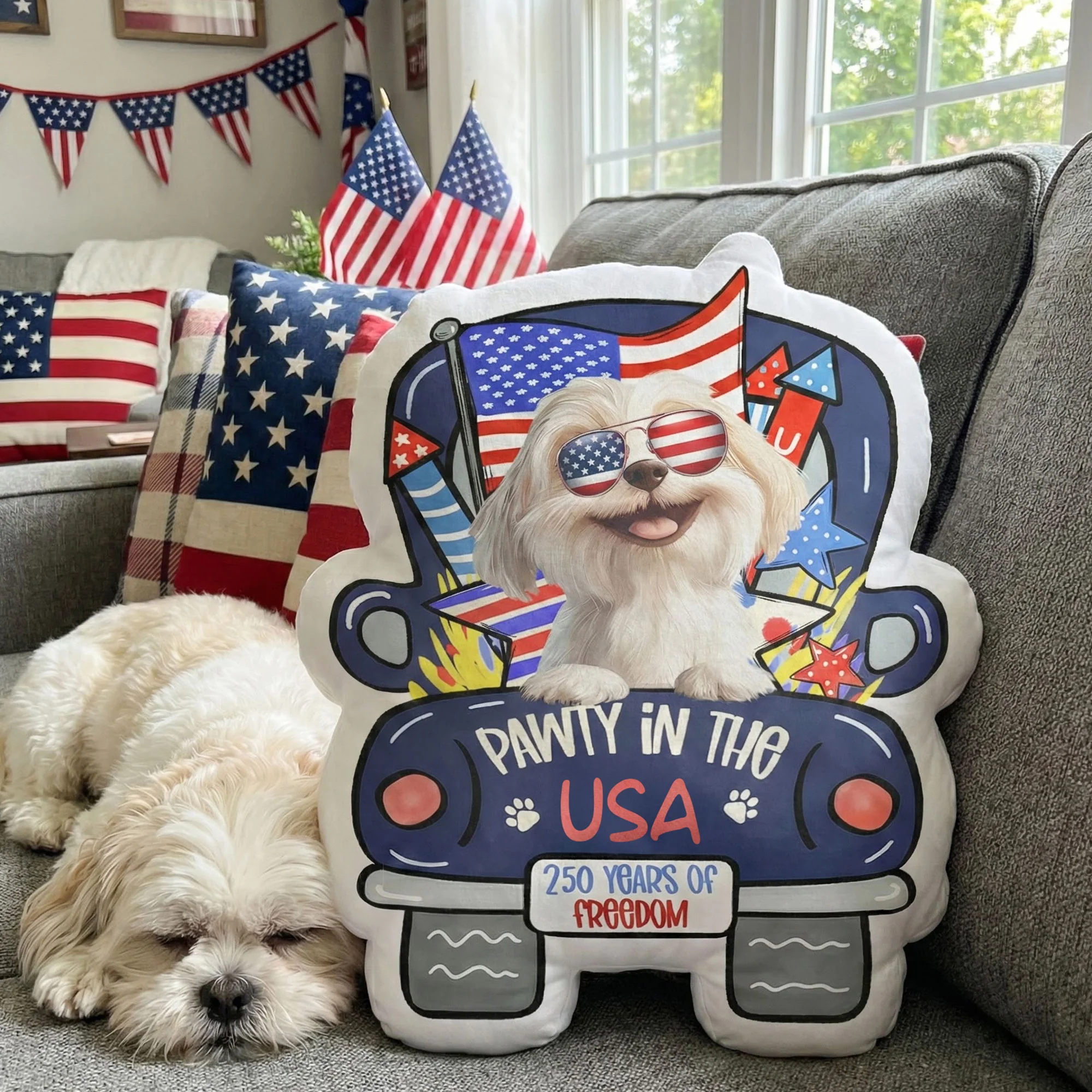 Pawty In The USA - Personalized Custom Shaped Pillow - Image 4
