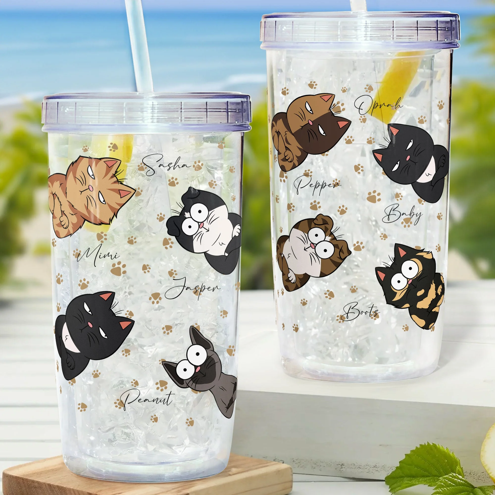 Peek A Boo Cat Version - Personalized Acrylic Tumbler With Straw - Image 2