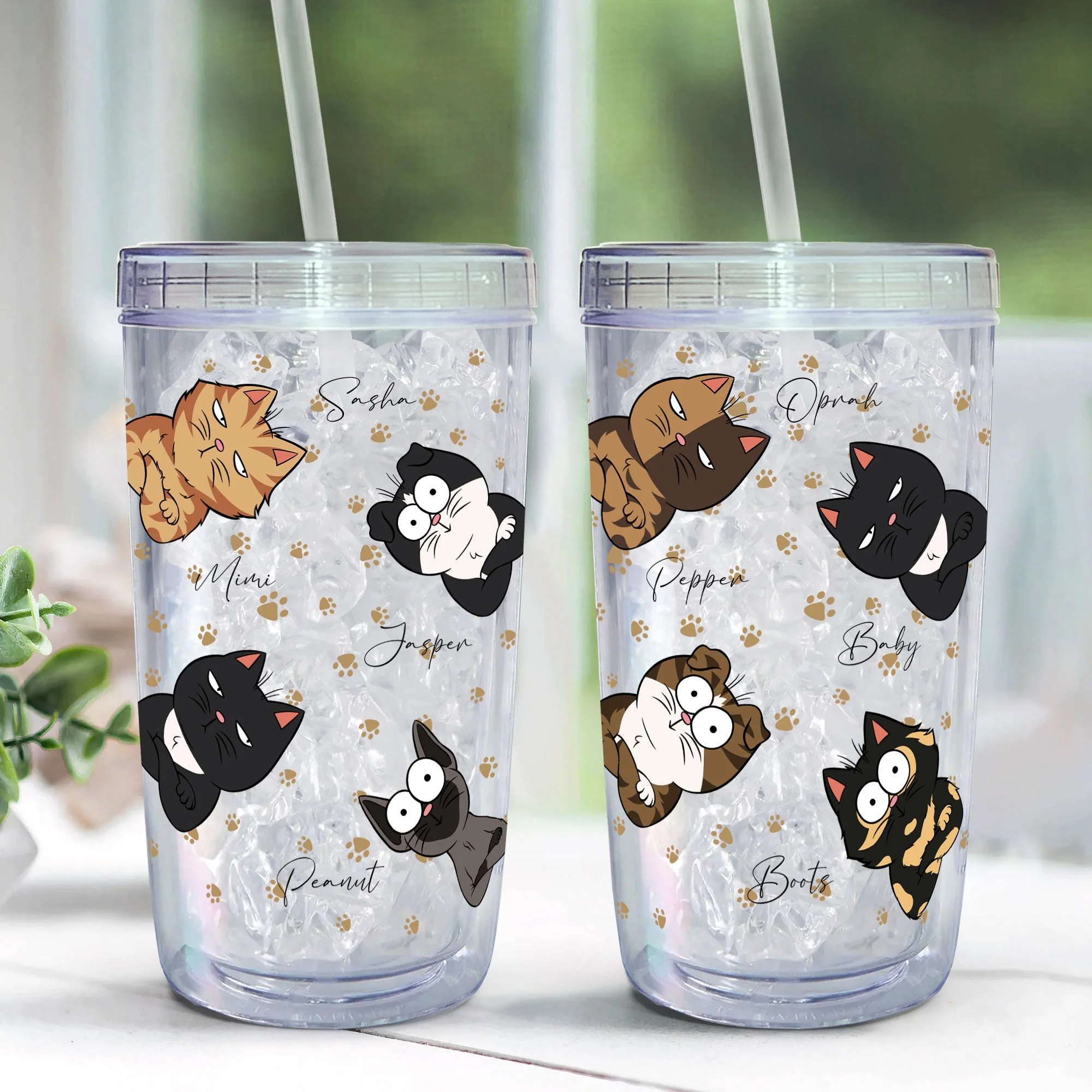 Peek A Boo Cat Version - Personalized Acrylic Tumbler With Straw - Image 3