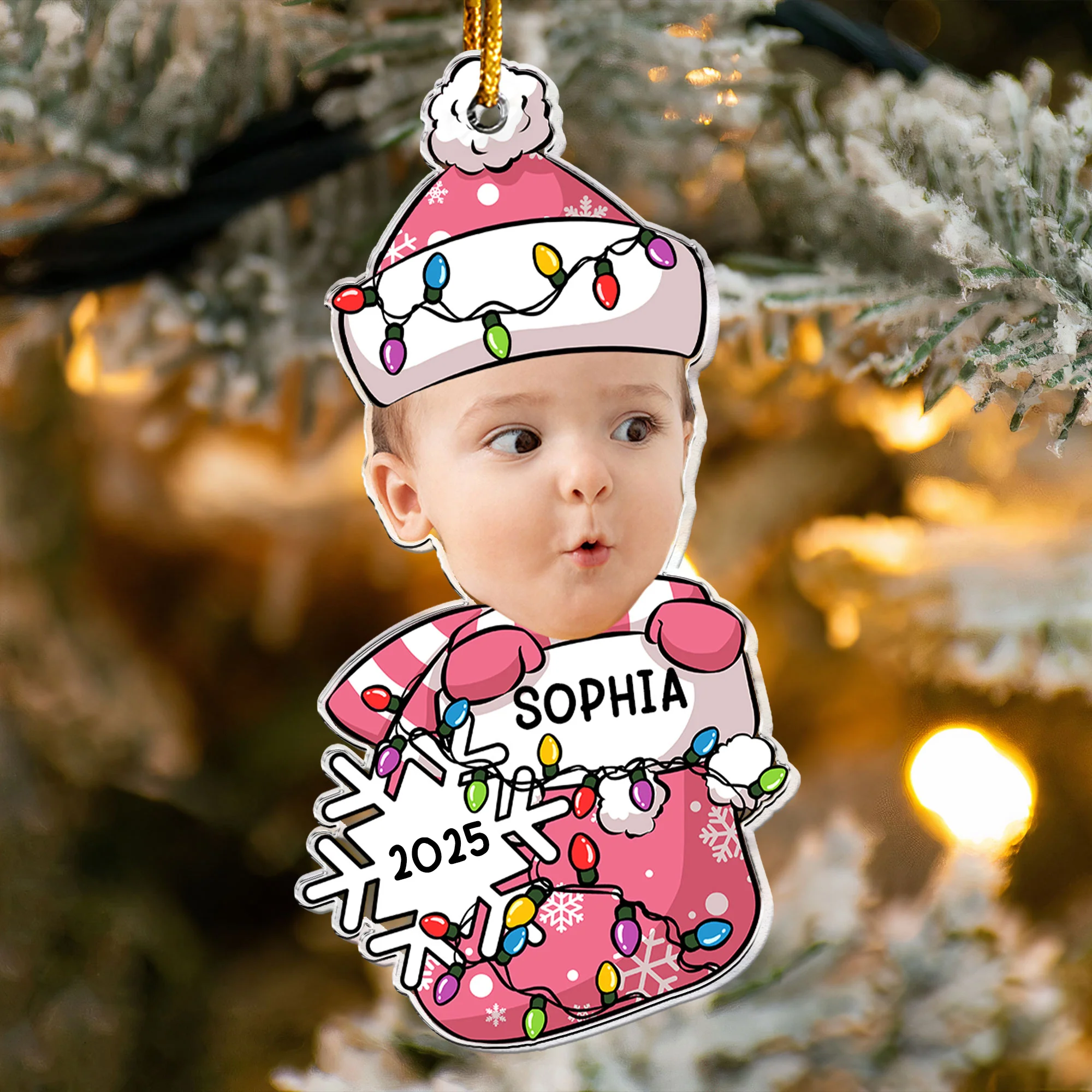 Peeking Baby First Christmas - Personalized Acrylic Photo Ornament - Image 4