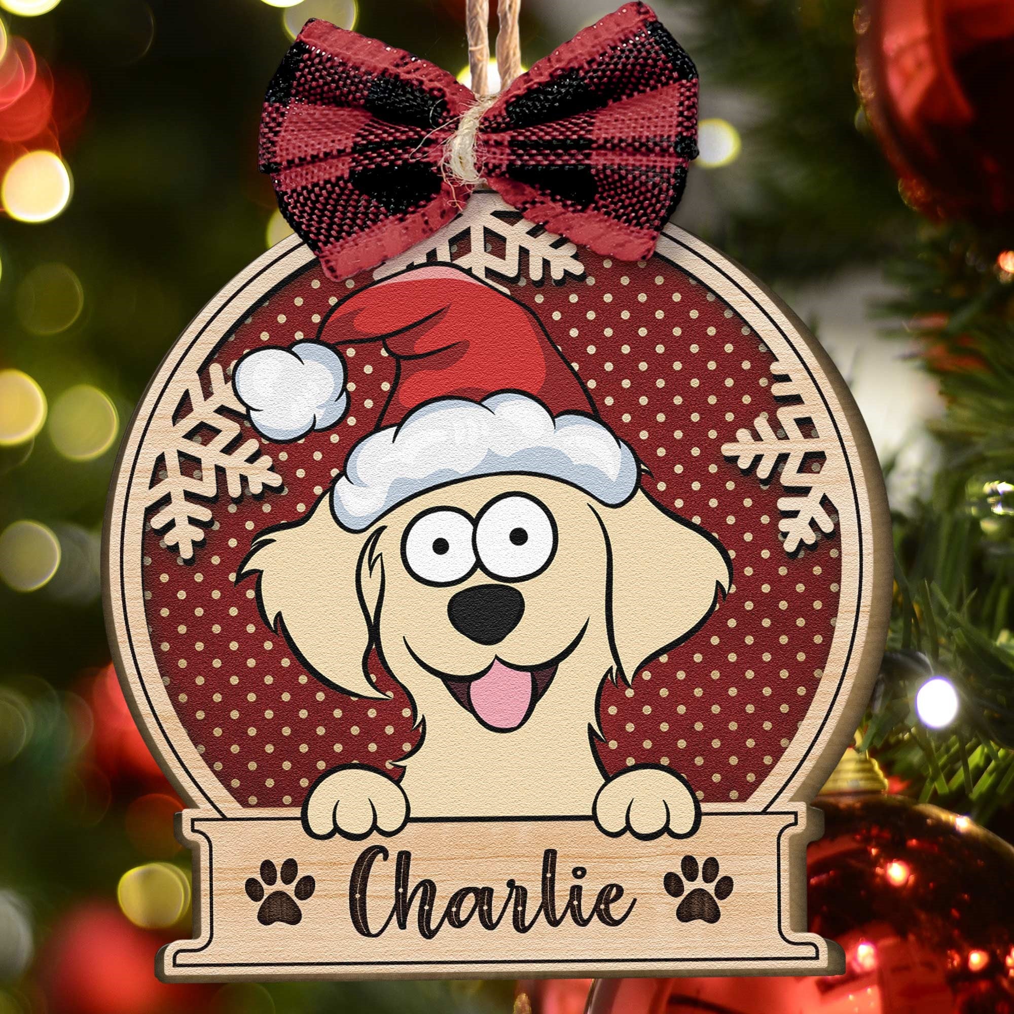 Peeking Pet Christmas - Personalized Custom Shaped Wooden Ornament - Image 3