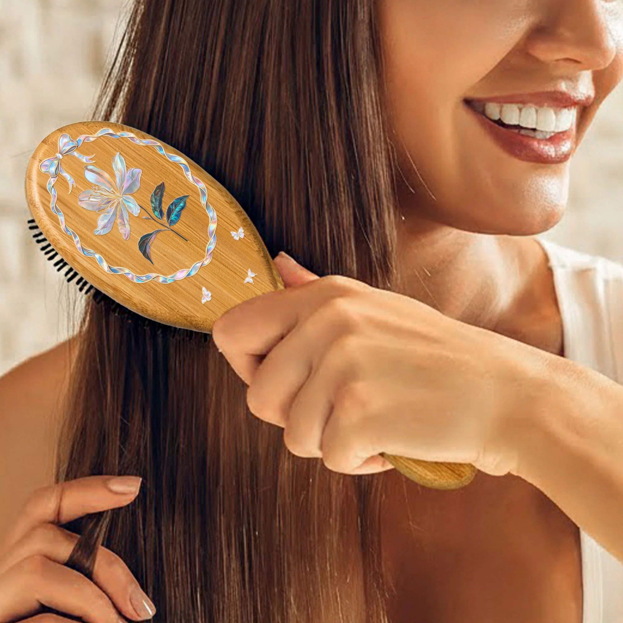 Personalised Birth Flower Gift For Her - Personalized Hair Brush - Image 2