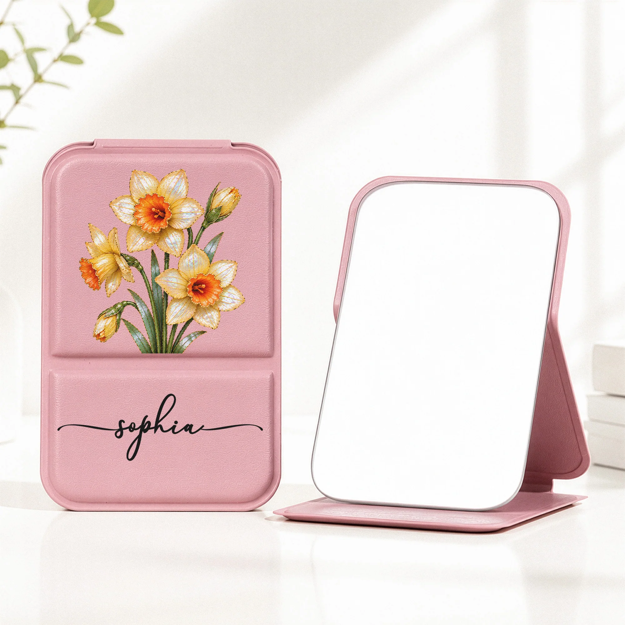 Personalized Birth Month Flower Art Mother Of Pearl Style - Personalized Mirror - Image 2