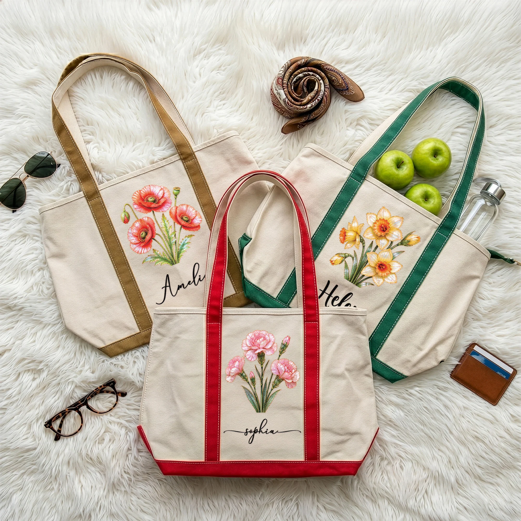 Personalized Birth Month Flower Art Mother Of Pearl Style - Personalized Tote Bag - Image 4