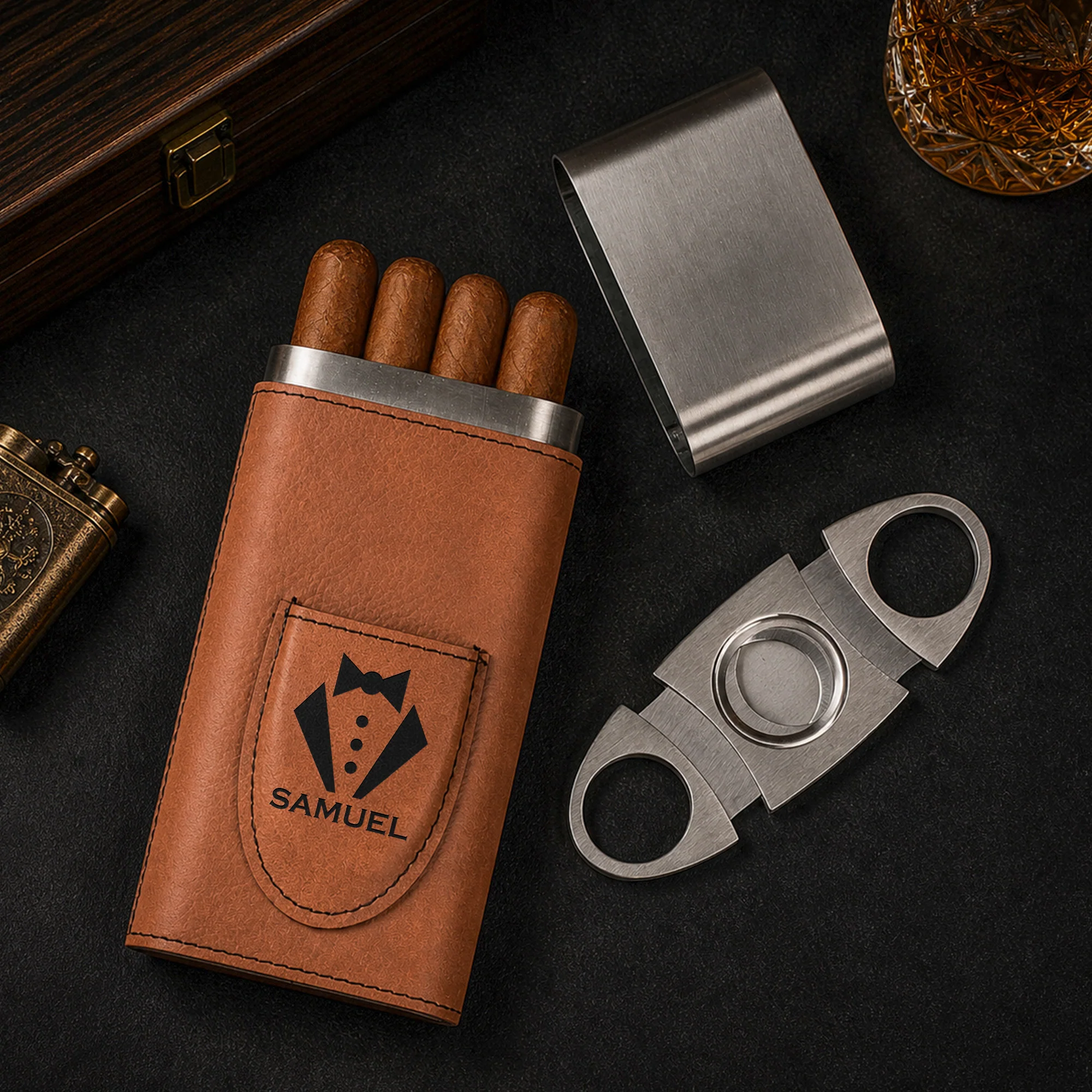 Personalized Monogram, Initial Name Wedding Gifts For Groomsmen, Best Man, Groom - Personalized Cigar Case - Image 4