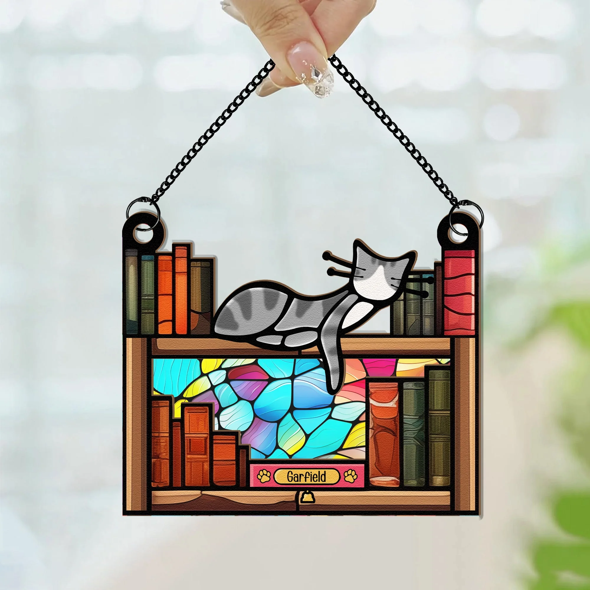 Pet Cats And Read Books - Personalized Window Hanging Suncatcher Ornament - Image 3