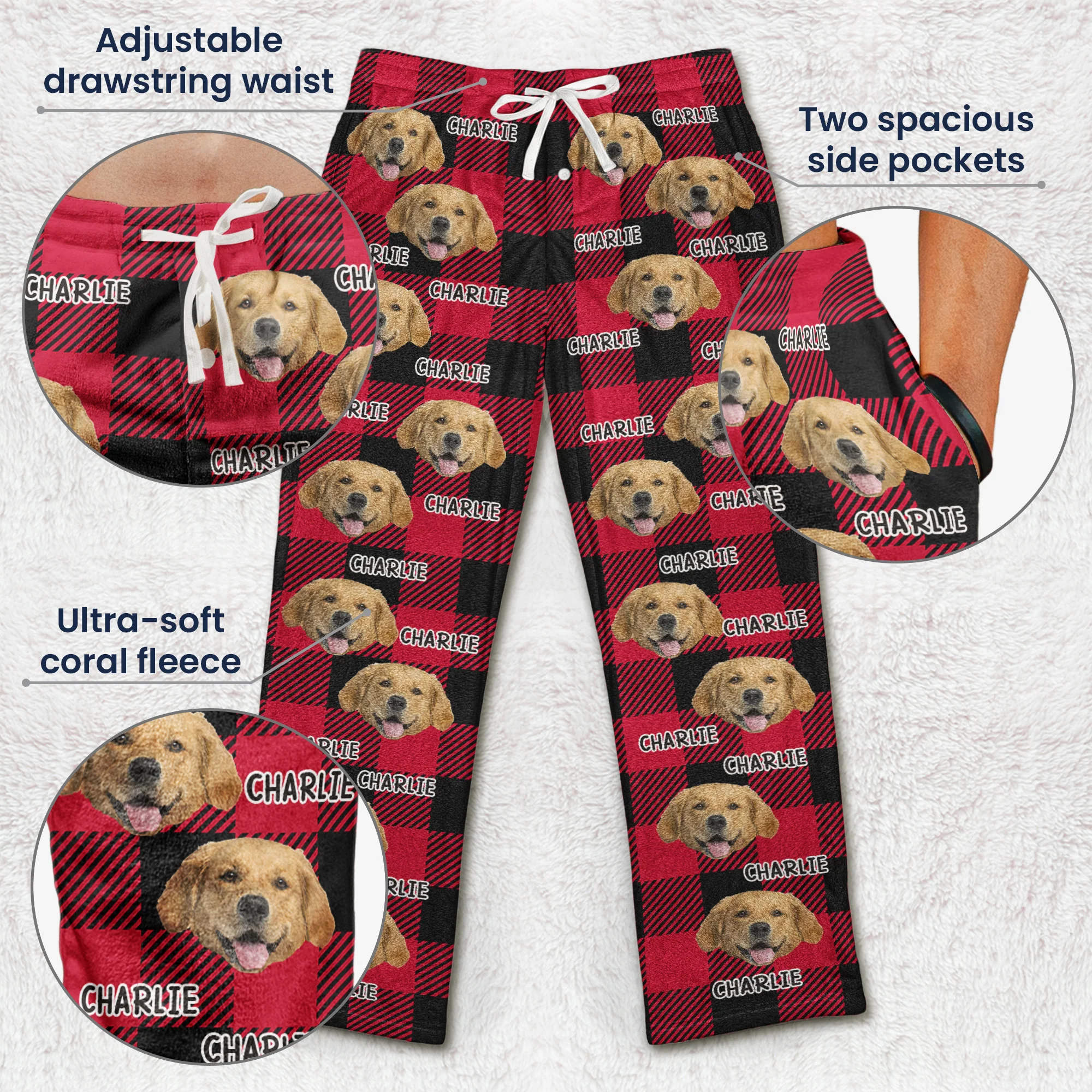 Pet Christmas - Personalized Photo Fleece Pajama Pants - Image 8
